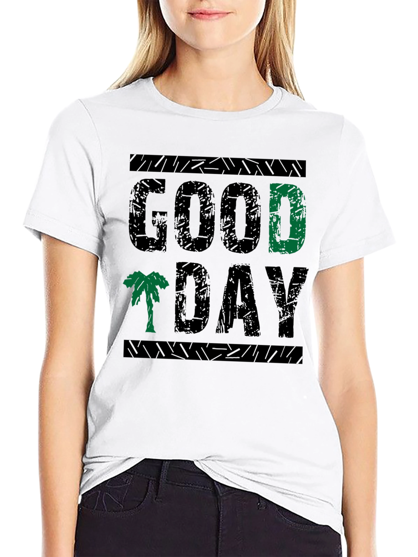 Good Day Graphic Print Crew Neck Tee