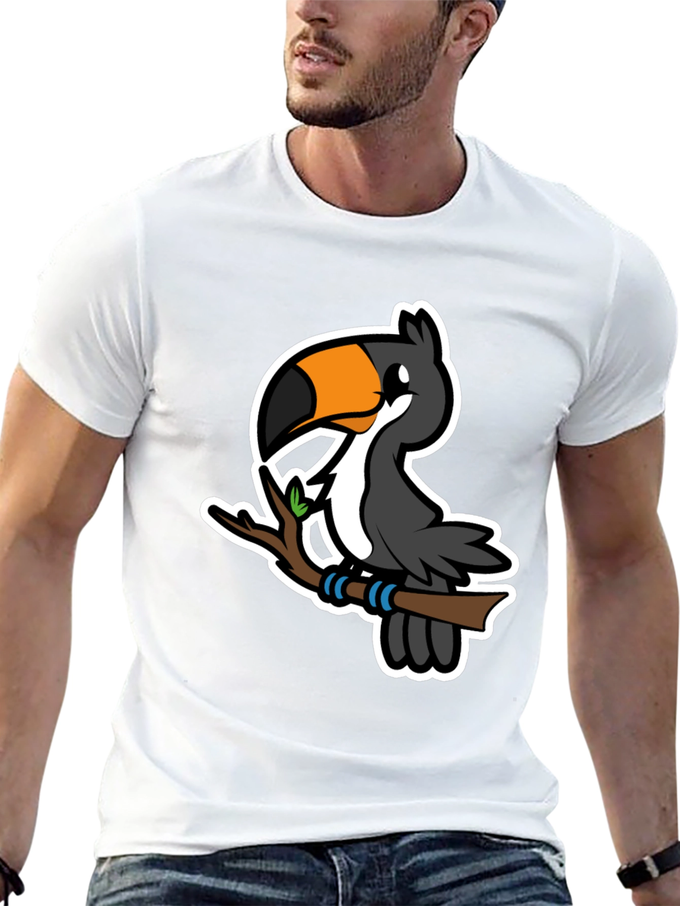 Cartoon Toucan on Branch Graphic T-Shirt