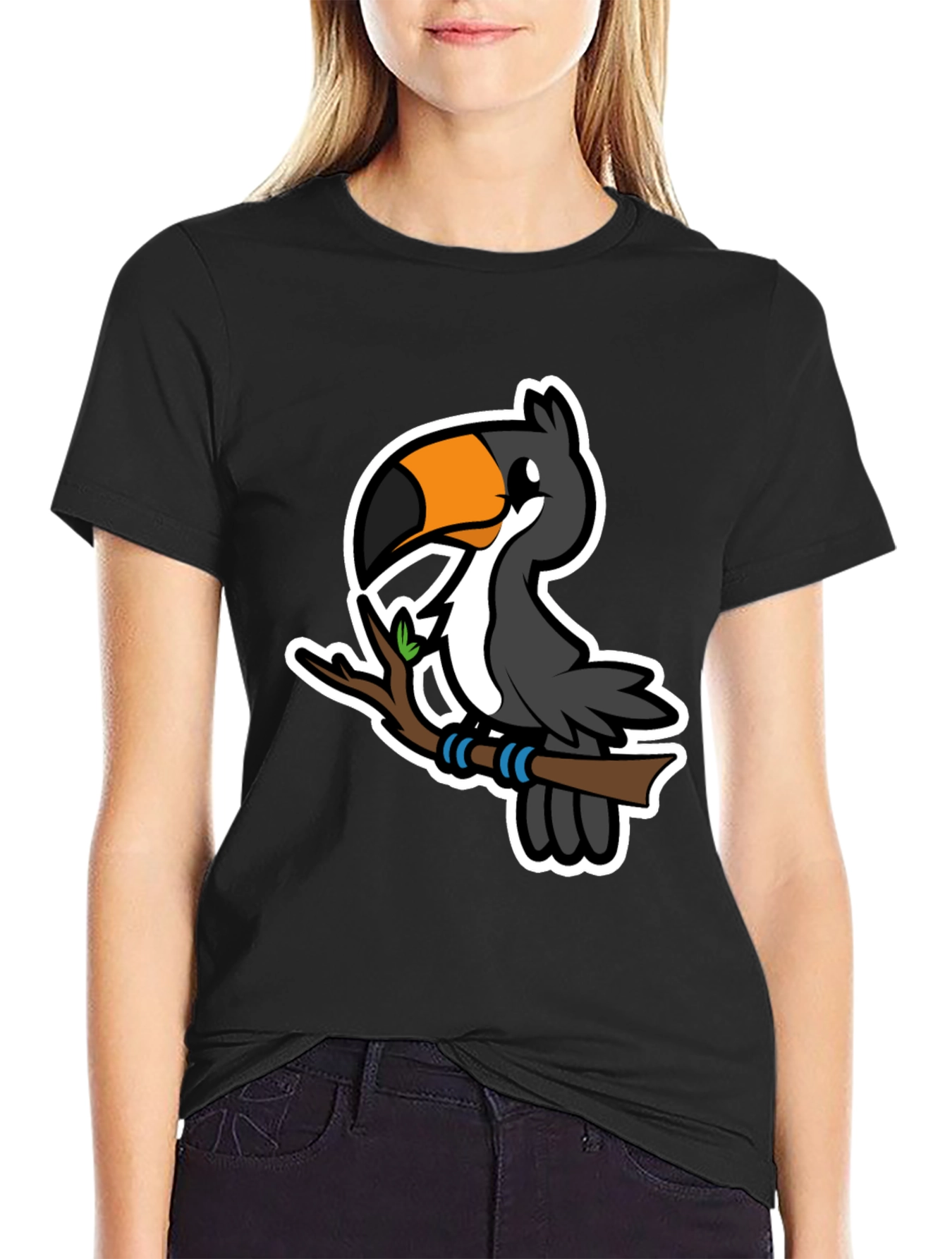 Cartoon Toucan on Branch Graphic T-Shirt