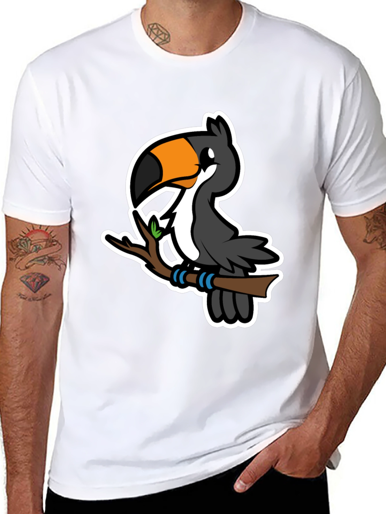 Cartoon Toucan on Branch Graphic T-Shirt
