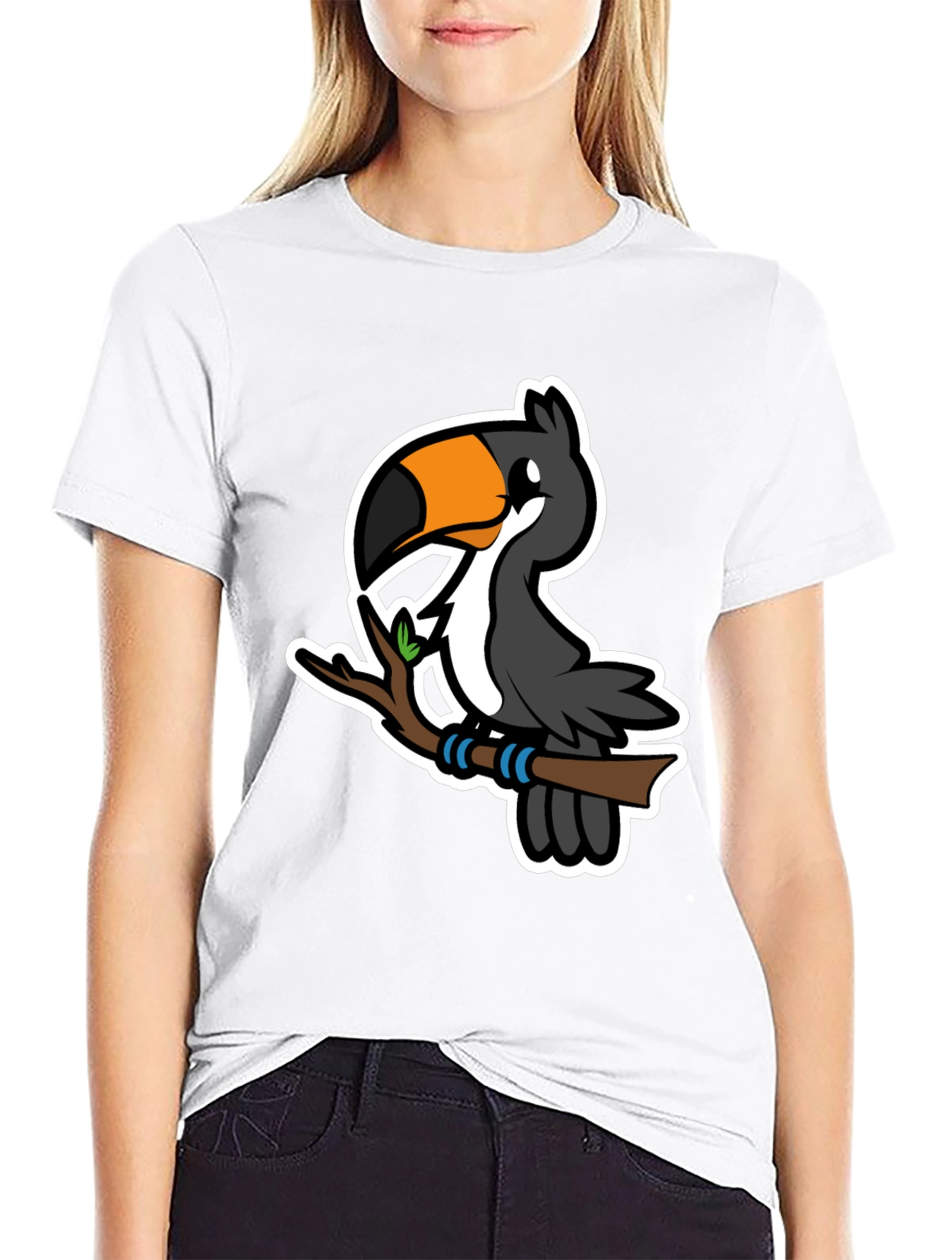 Cartoon Toucan on Branch Graphic T-Shirt