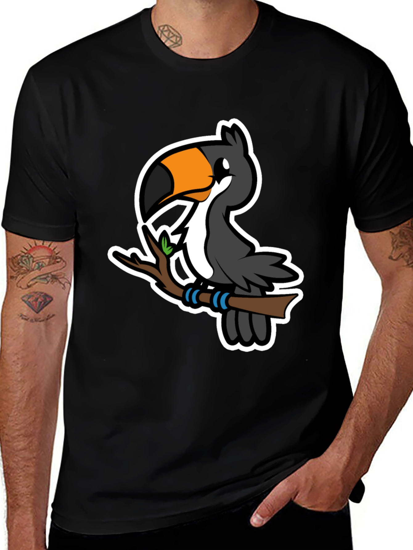 Cartoon Toucan on Branch Graphic T-Shirt