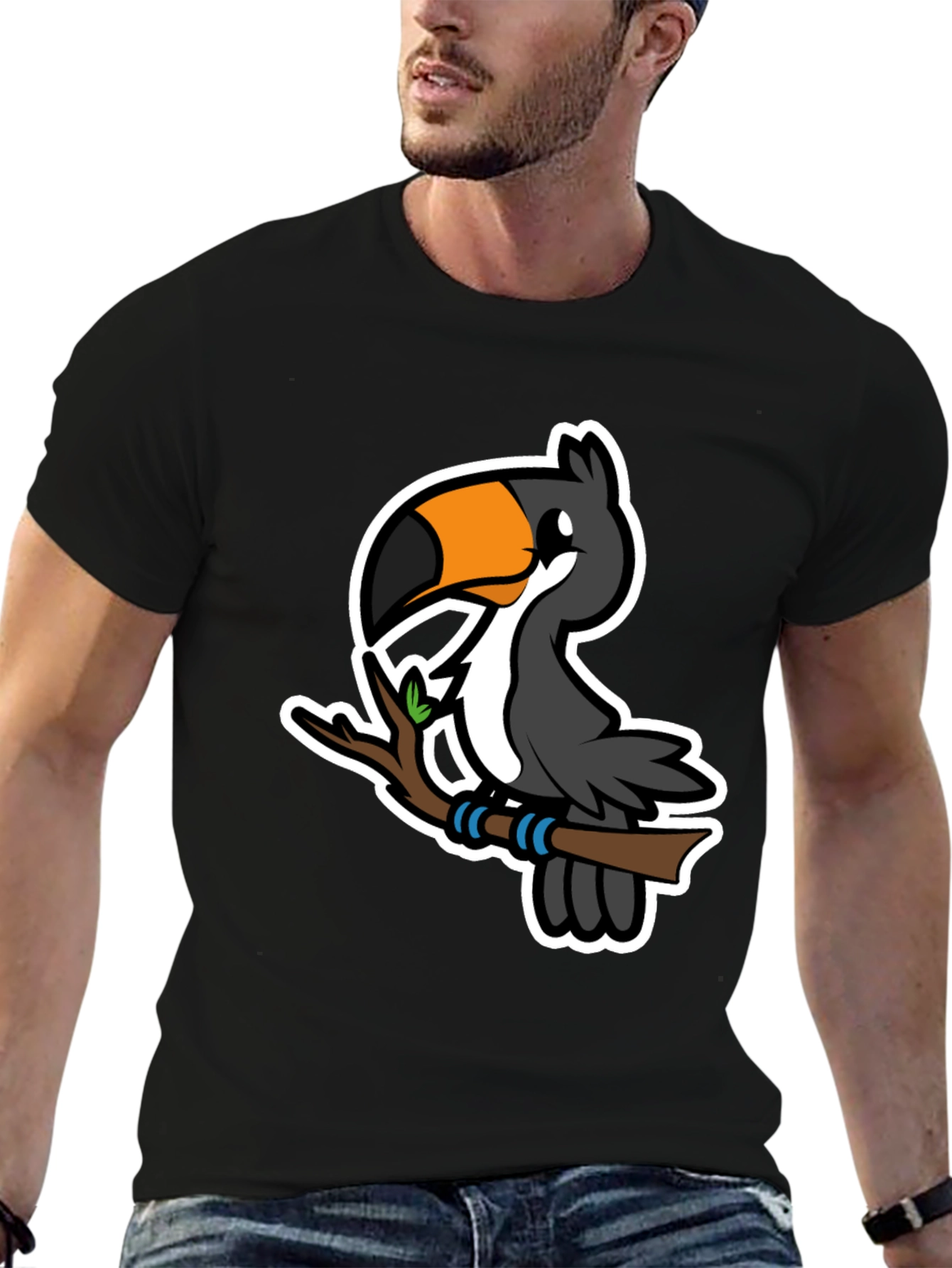 Cartoon Toucan on Branch Graphic T-Shirt