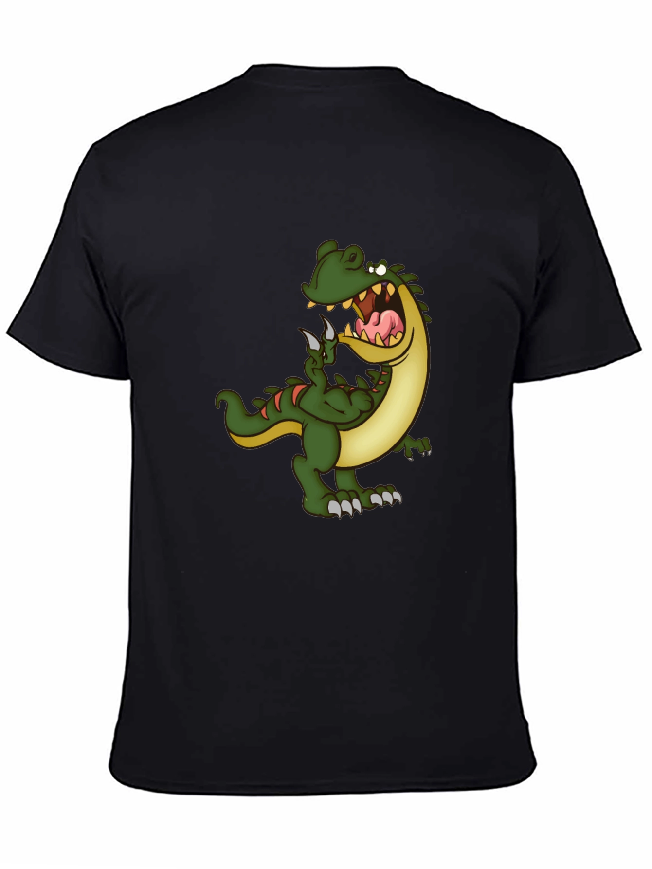 Cartoon Dinosaur Graphic Tee - Black