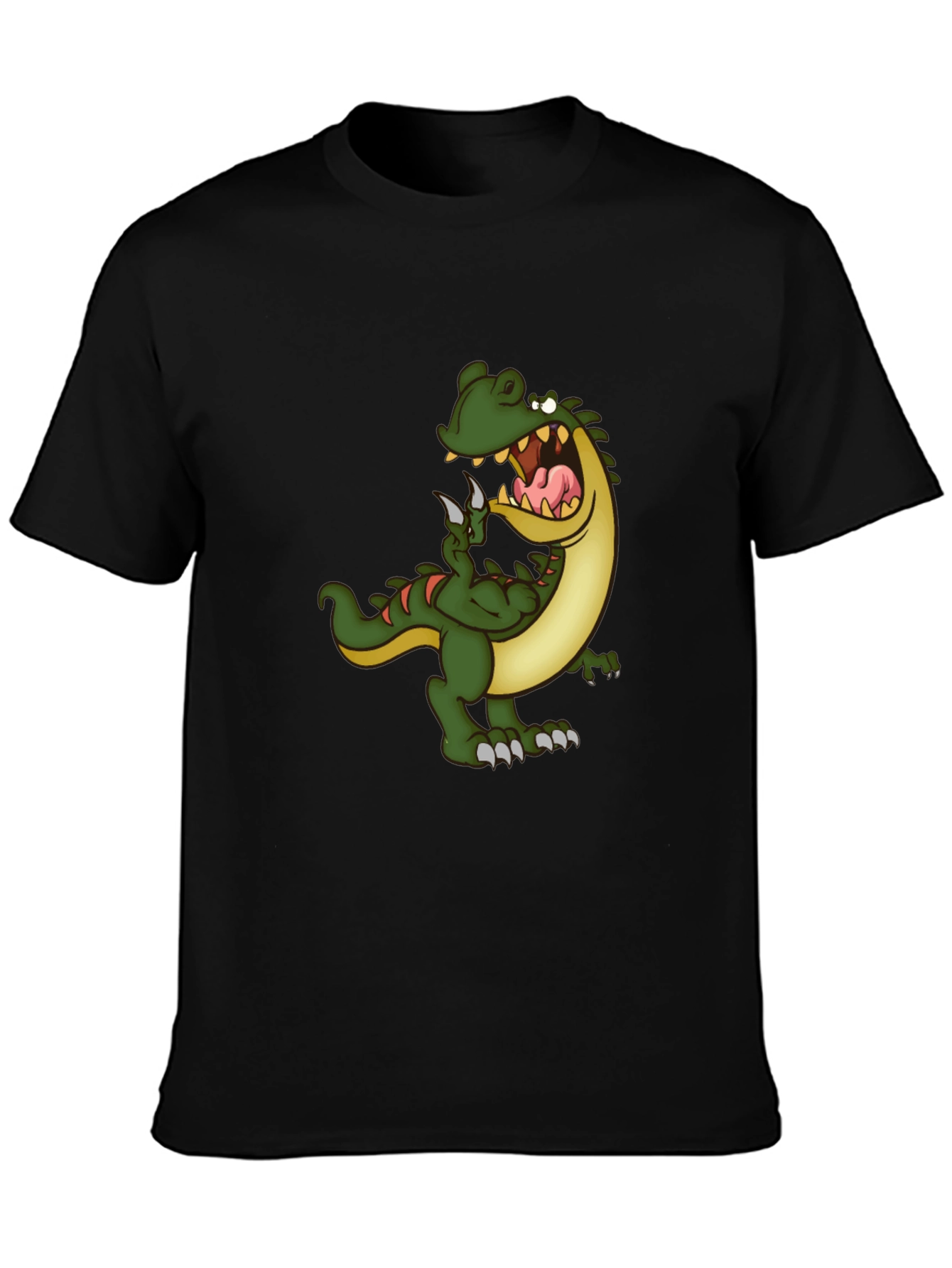 Cartoon Dinosaur Graphic Tee - Black