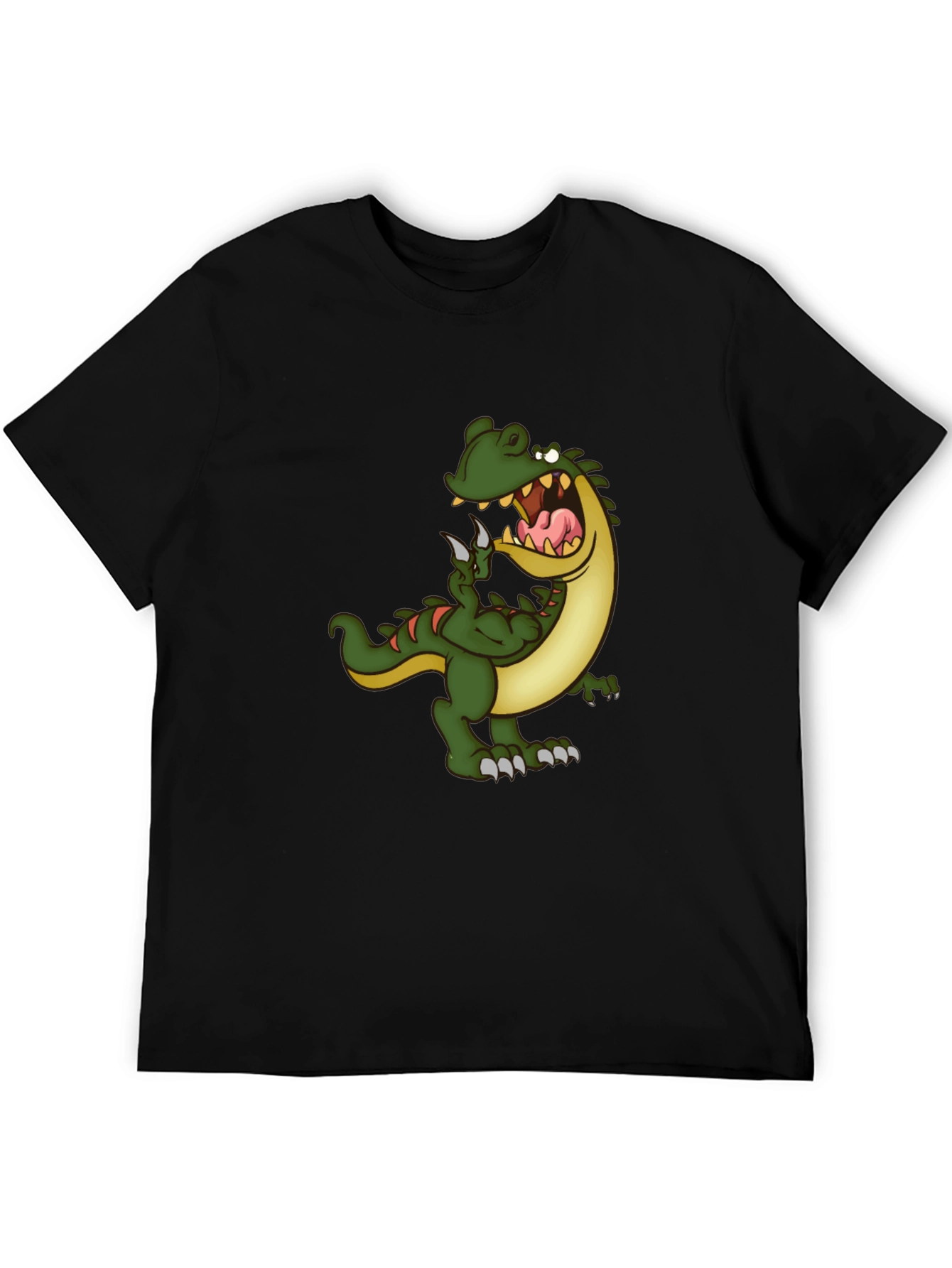 Cartoon Dinosaur Graphic Tee - Black