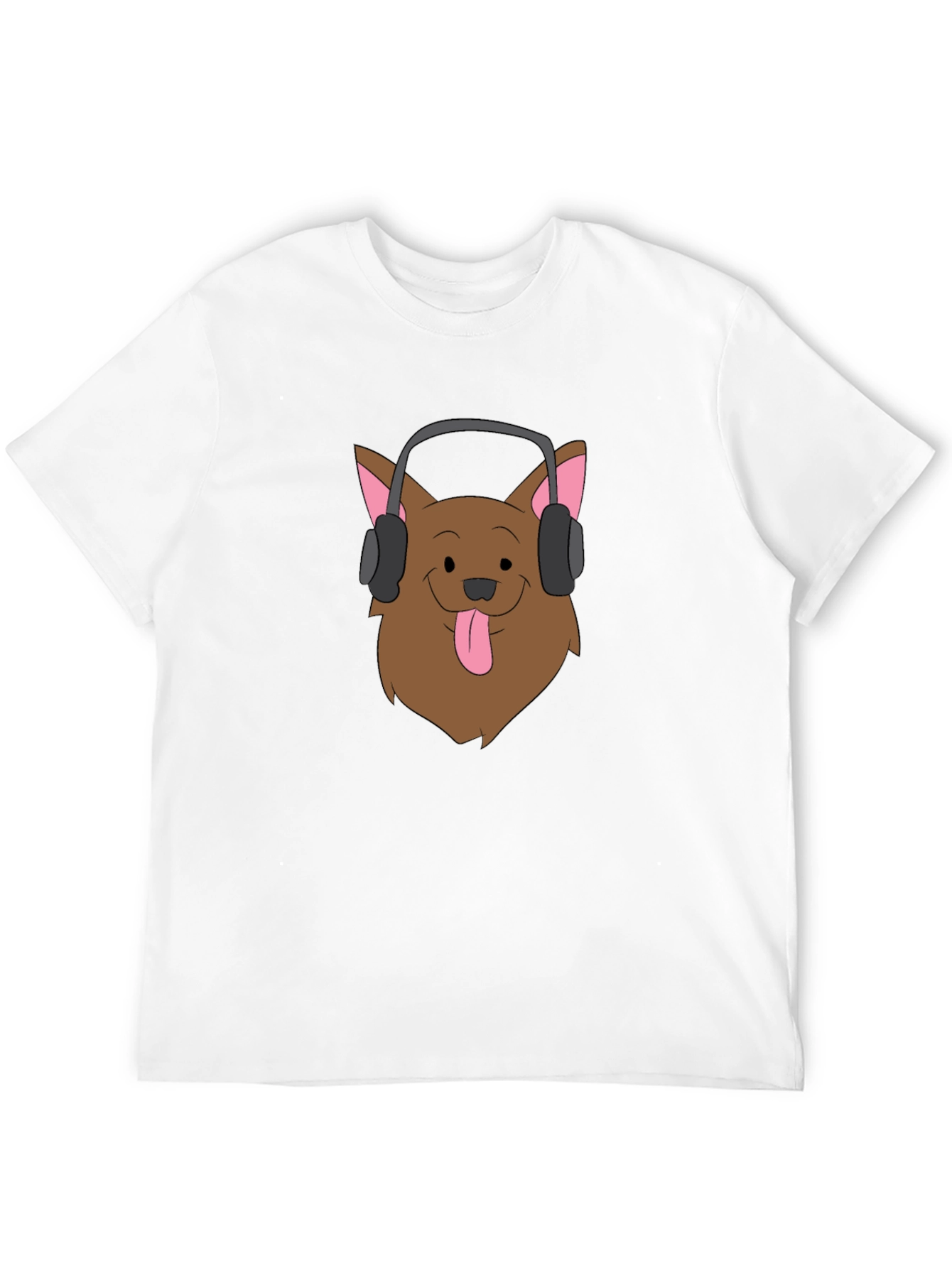 Dog with Headphones Graphic Tee - Black Cotton T-Shirt