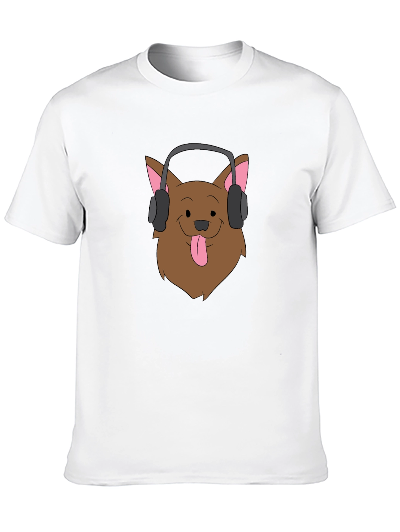Dog with Headphones Graphic Tee - Black Cotton T-Shirt