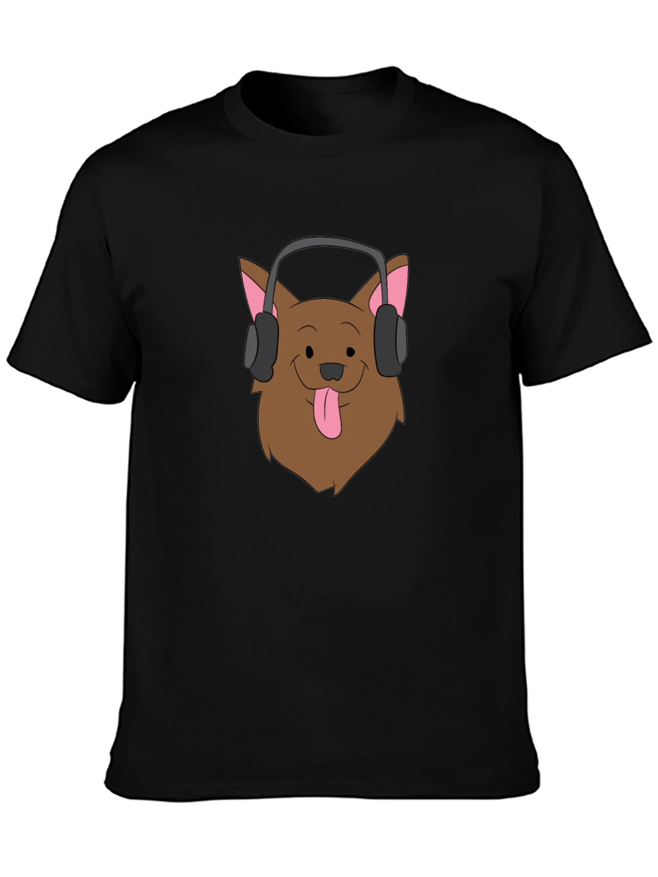 Dog with Headphones Graphic Tee - Black Cotton T-Shirt