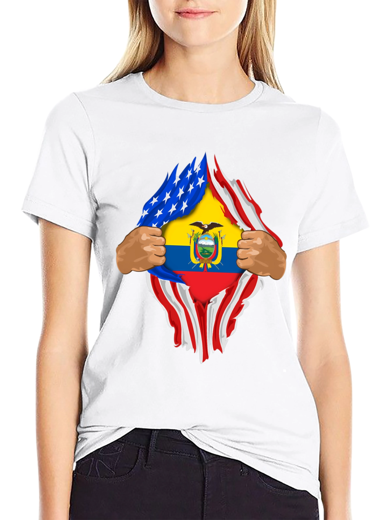 USA Ecuador Flag Ripped Shirt
