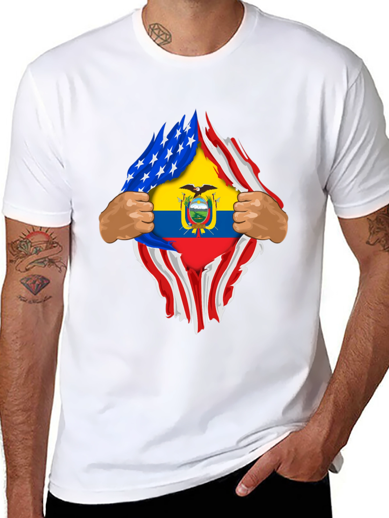 USA Ecuador Flag Ripped Shirt