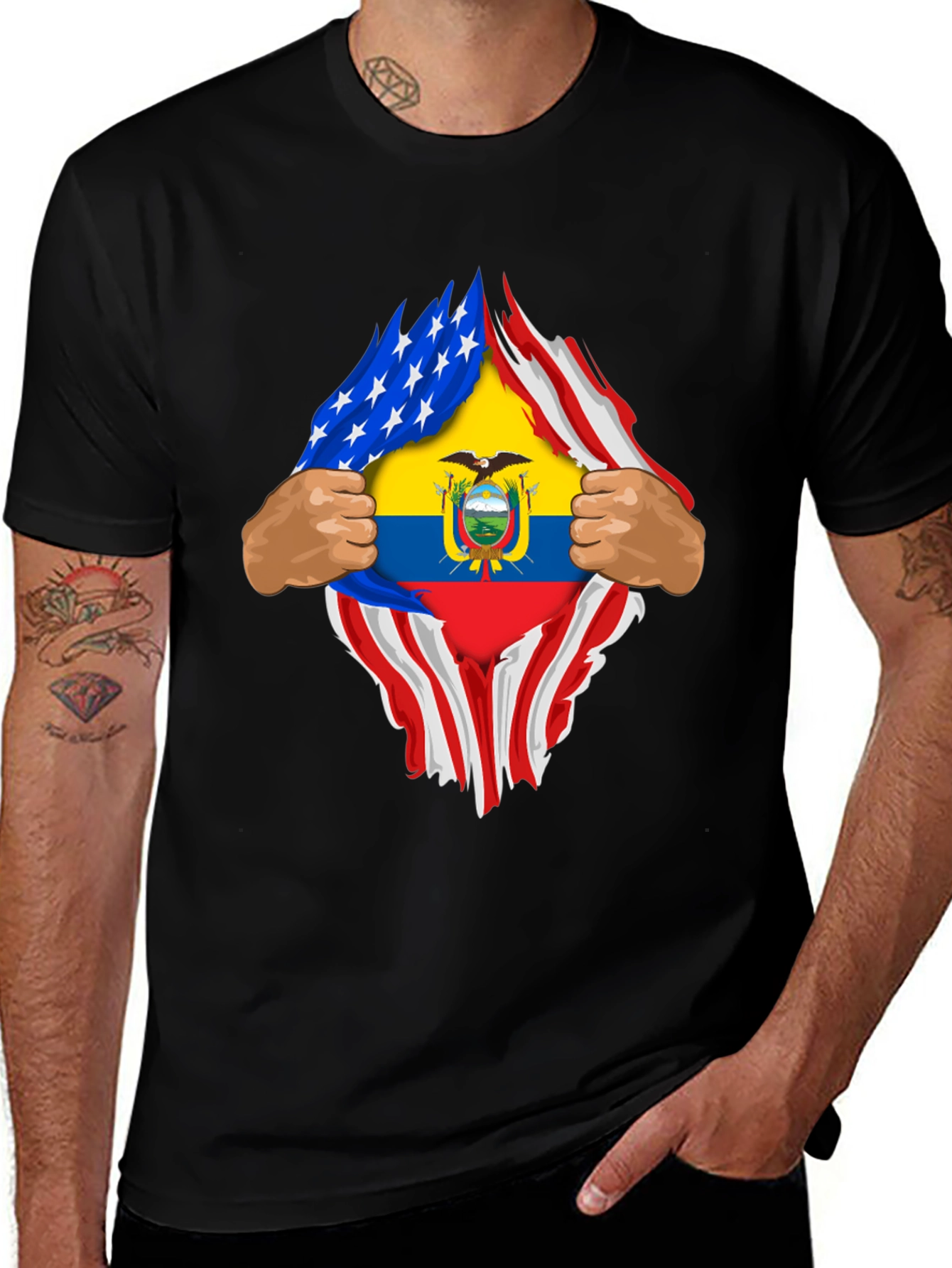 USA Ecuador Flag Ripped Shirt