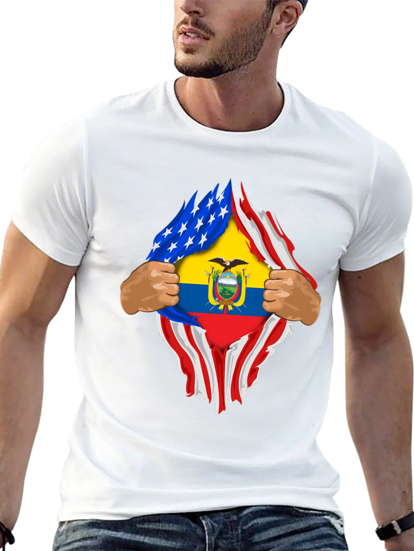 USA Ecuador Flag Ripped Shirt