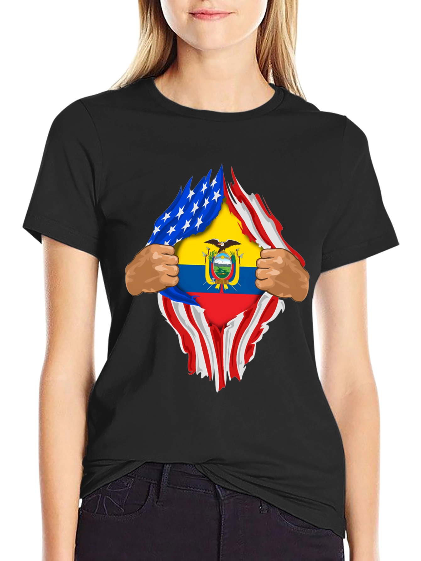USA Ecuador Flag Ripped Shirt