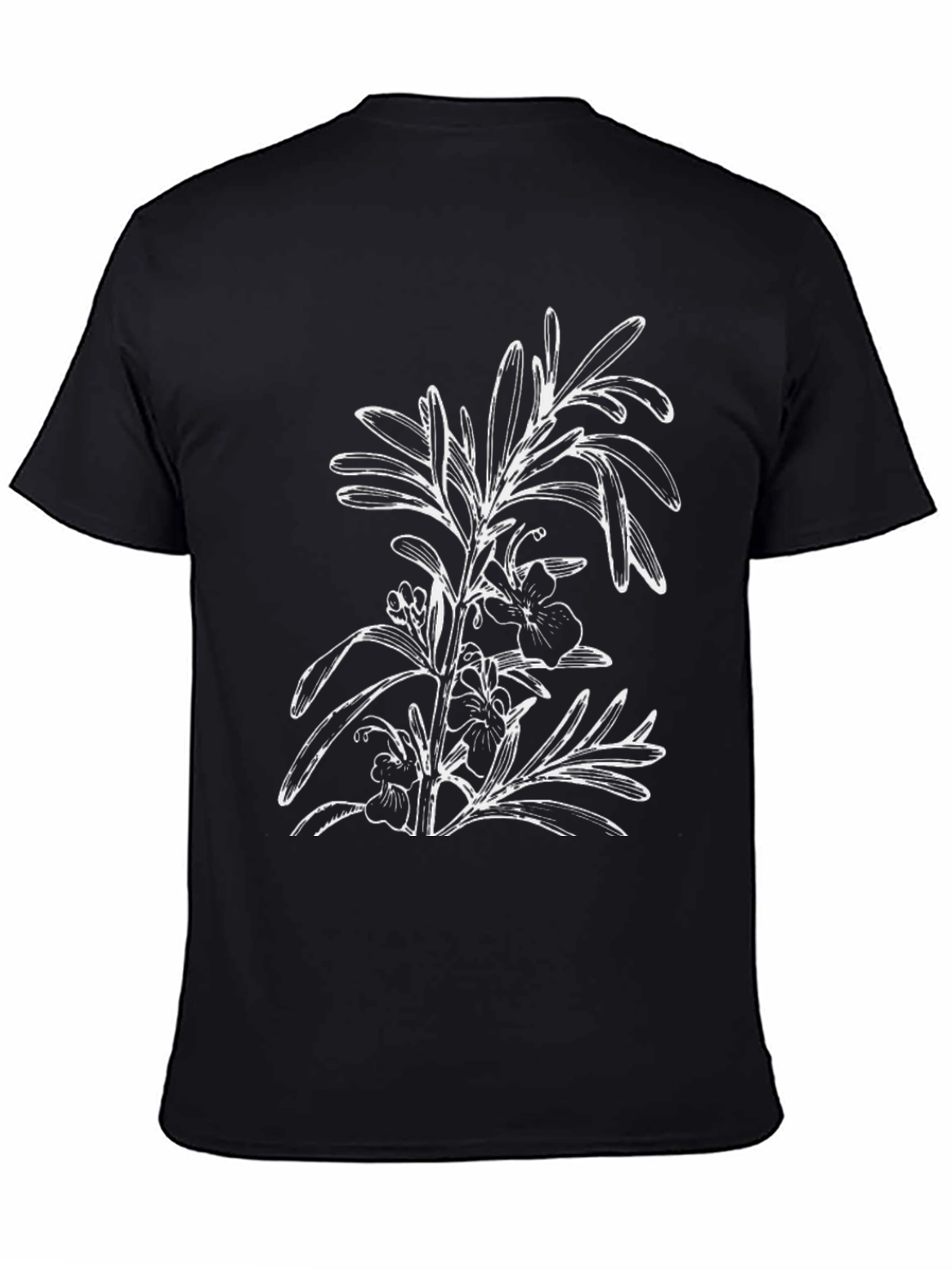 Black T-Shirt with Floral Botanical Graphic