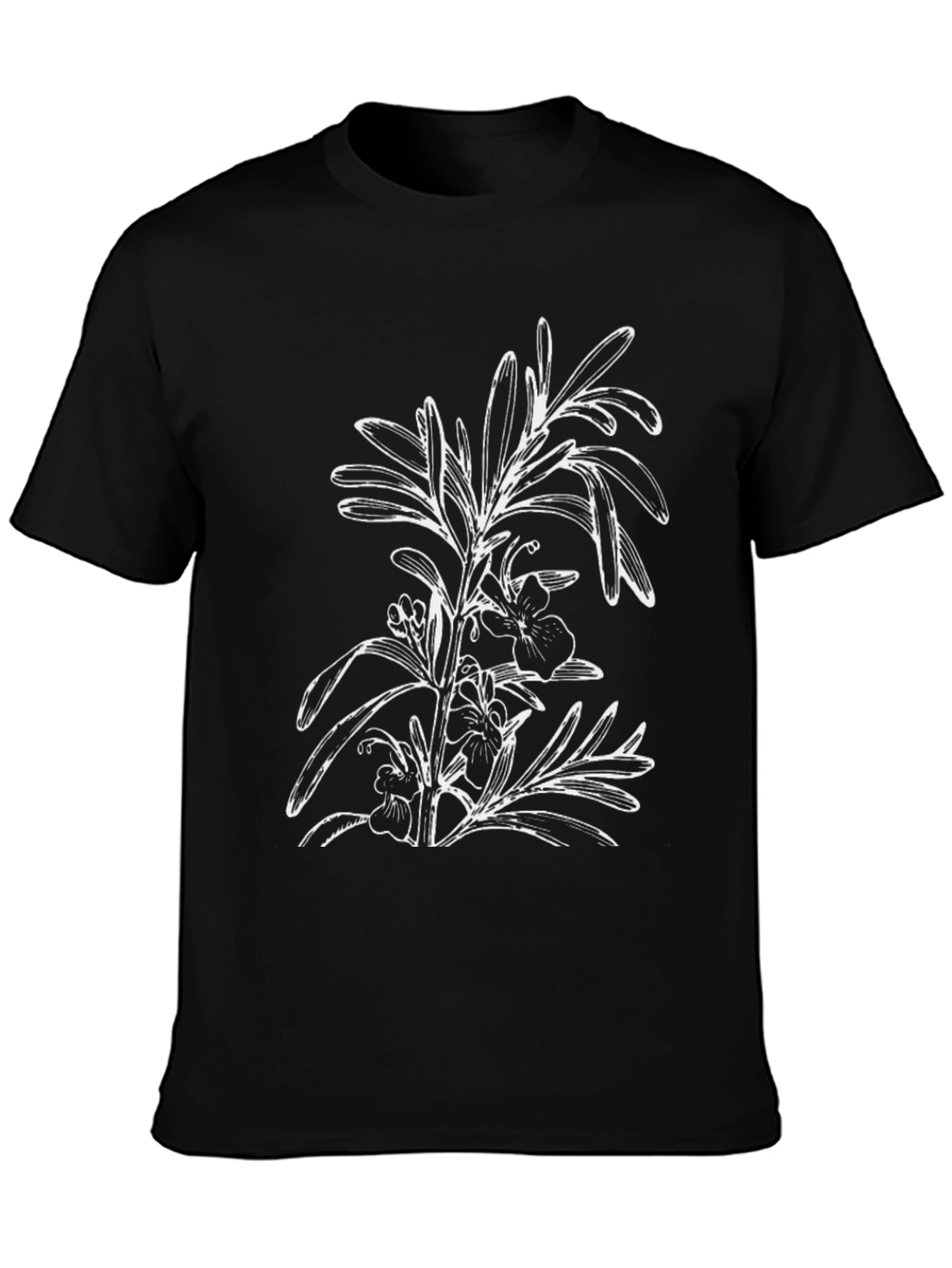 Black T-Shirt with Floral Botanical Graphic