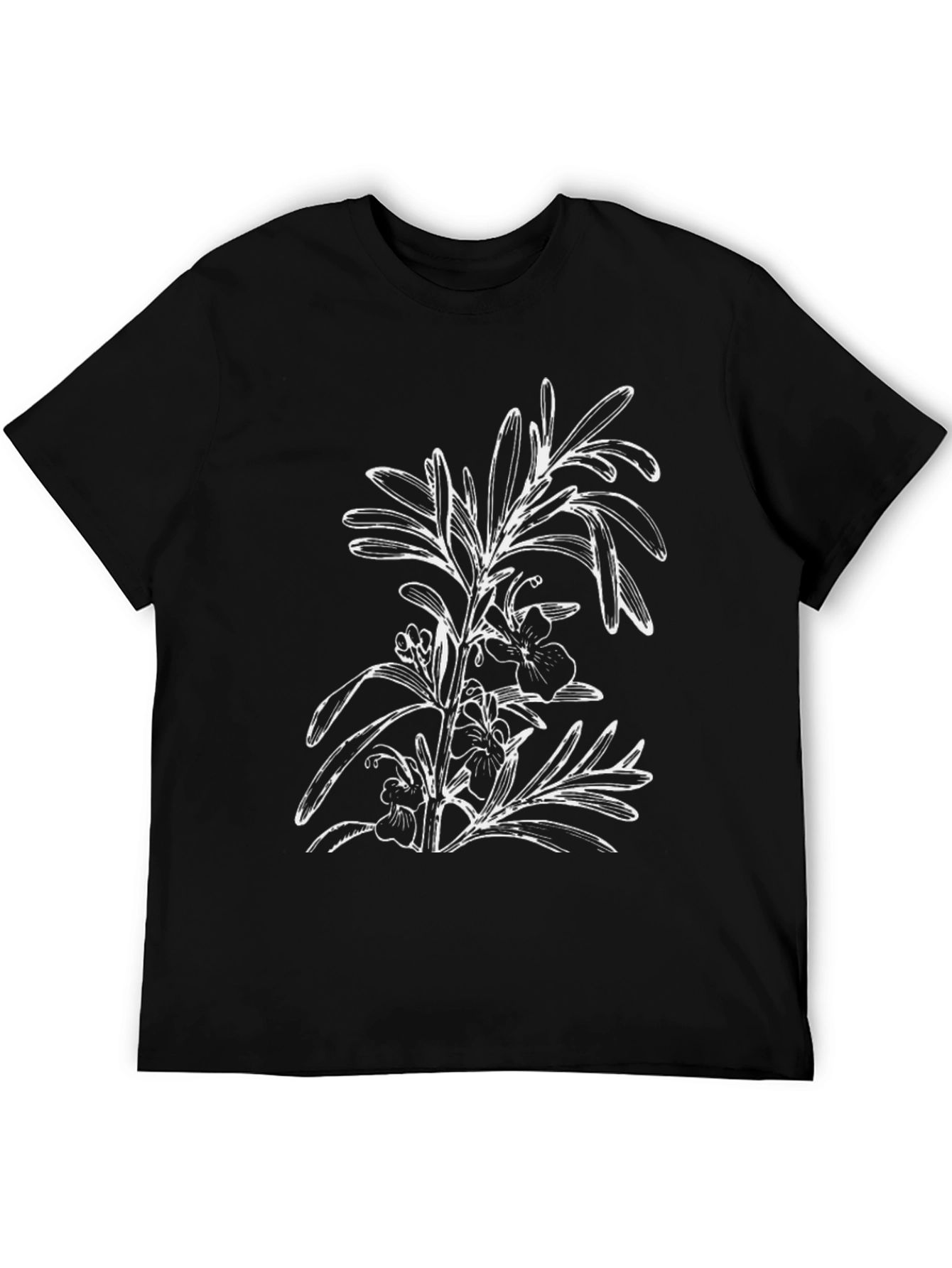 Black T-Shirt with Floral Botanical Graphic