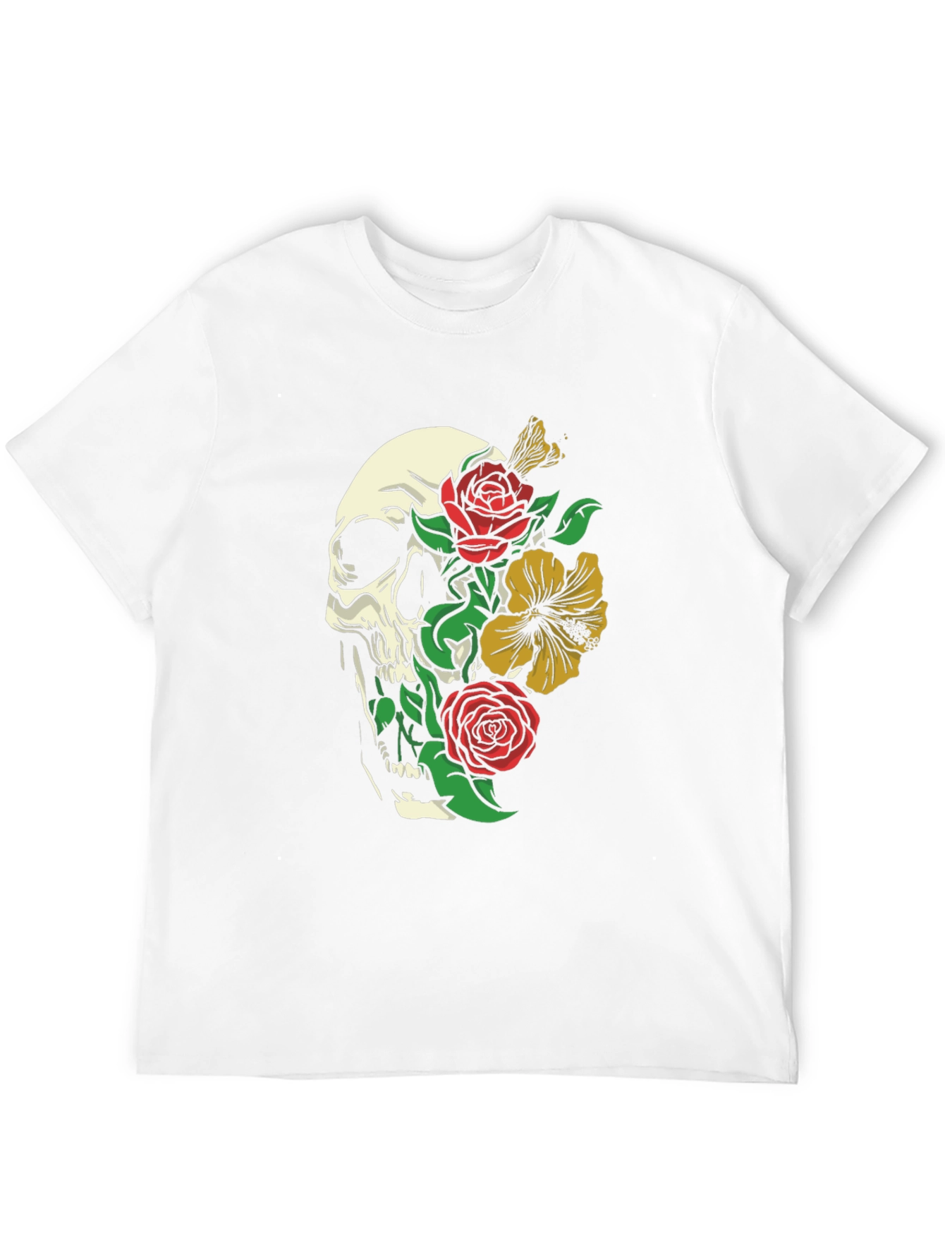 Skull & Roses Graphic Print Black T-Shirt