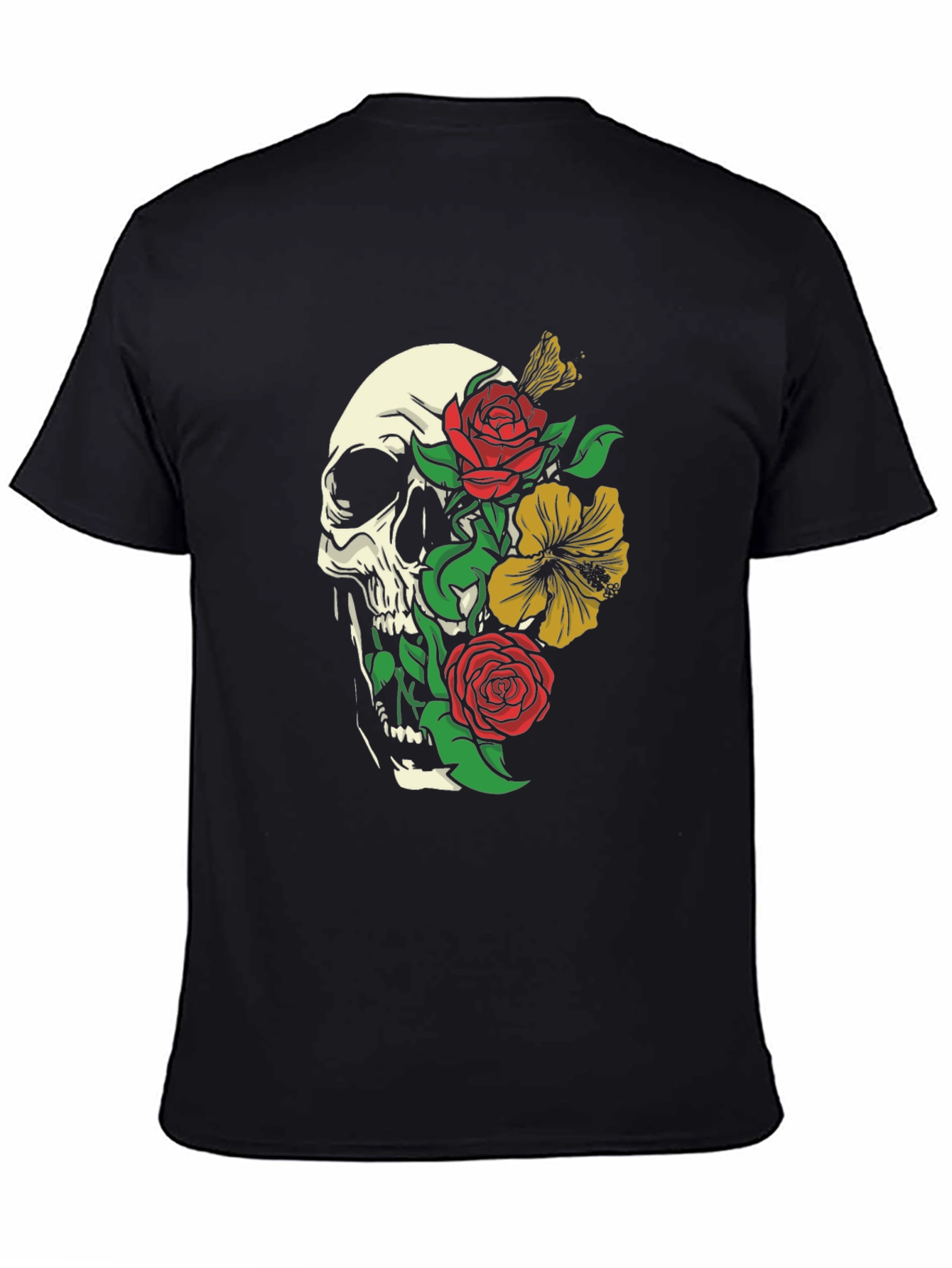 Skull & Roses Graphic Print Black T-Shirt