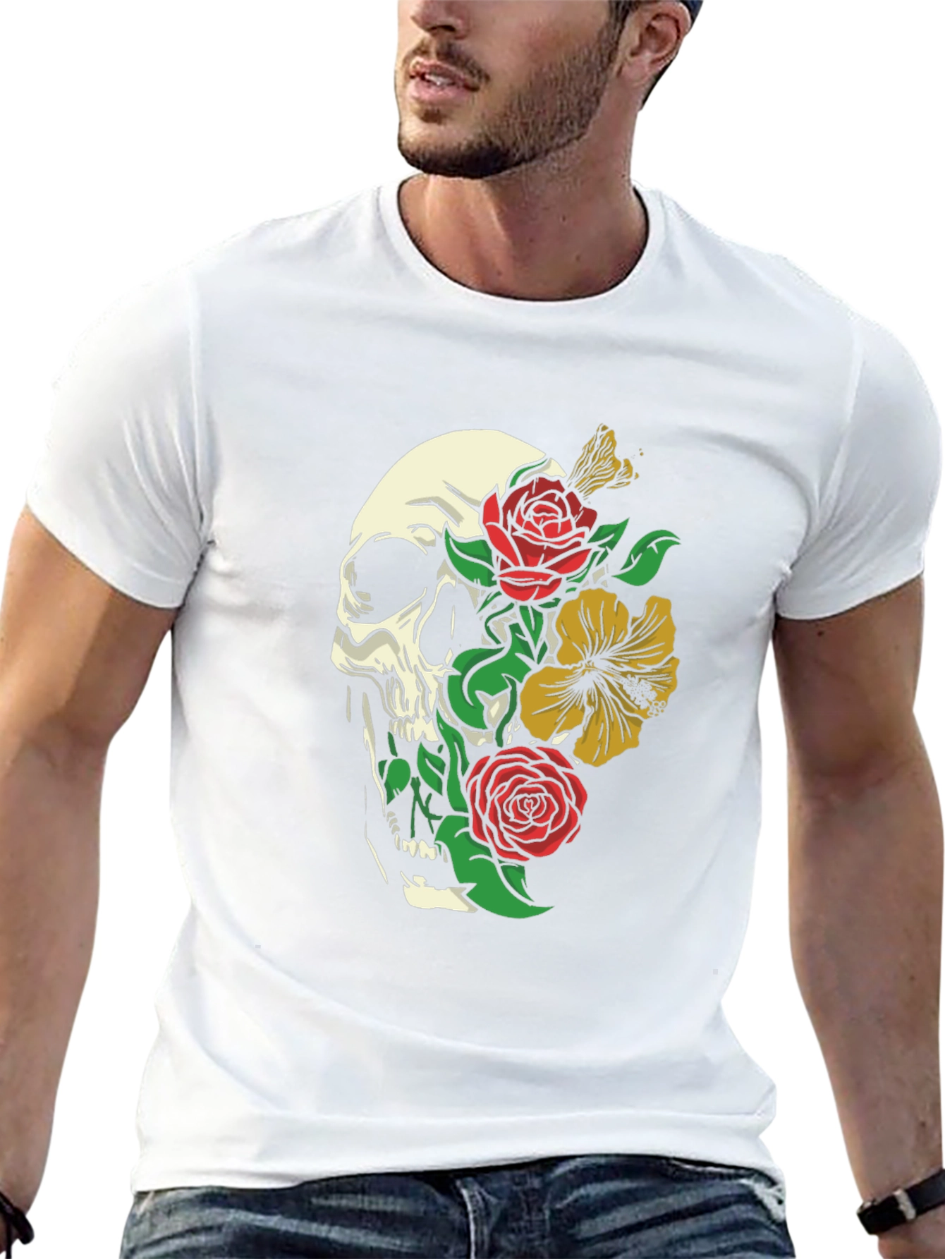 Skull & Roses Graphic Print Black T-Shirt