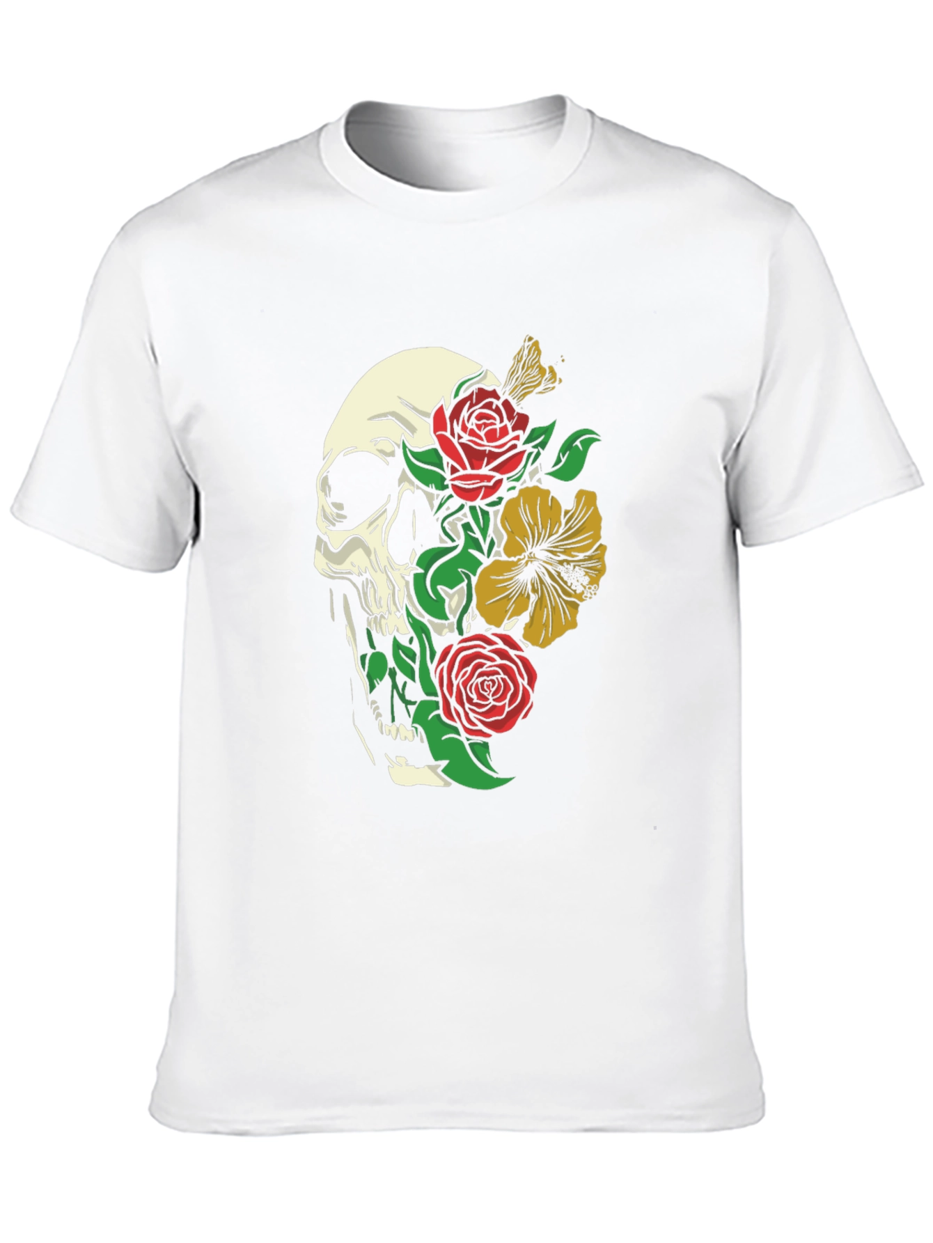 Skull & Roses Graphic Print Black T-Shirt