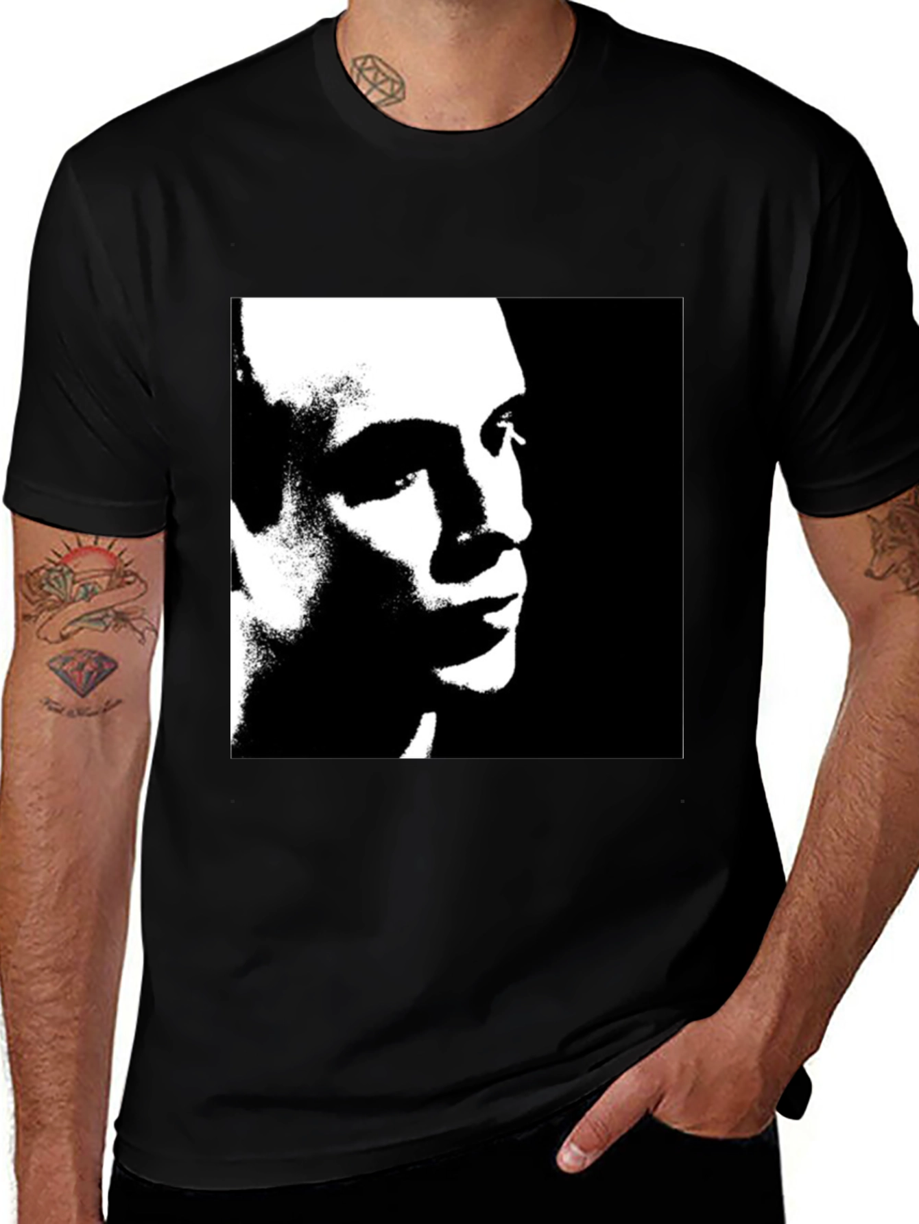 Monochrome Portrait Graphic Tee - Black