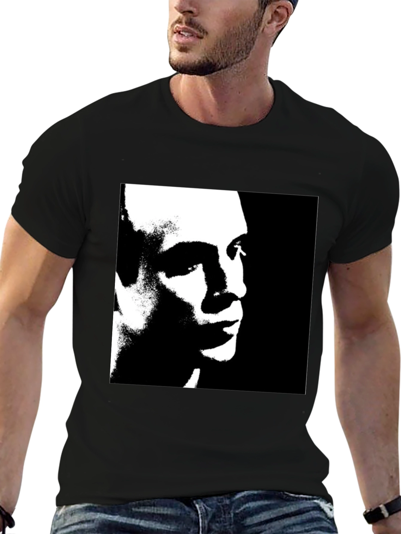 Monochrome Portrait Graphic Tee - Black