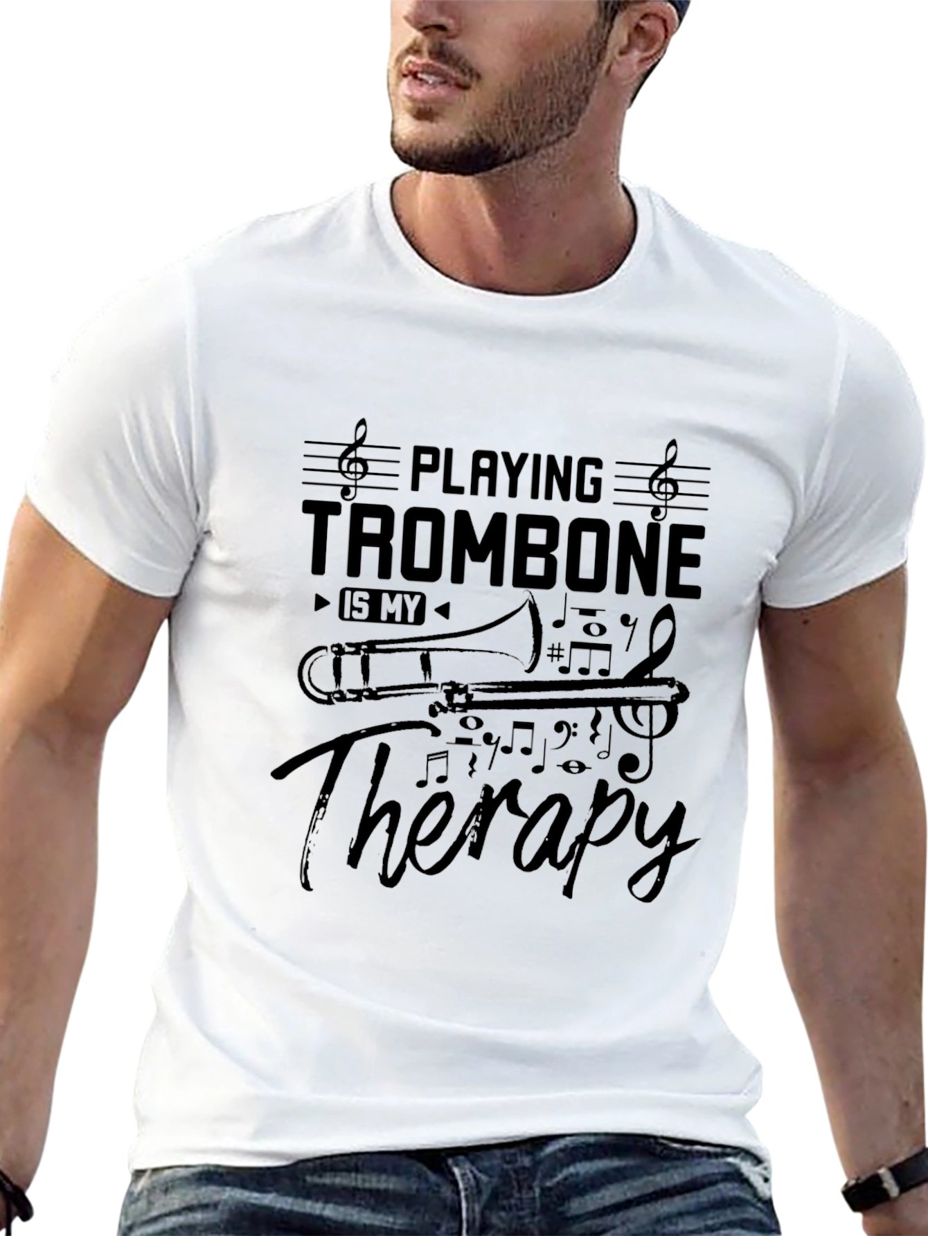 Trombone Therapy Black T-Shirt - Musicians Tee