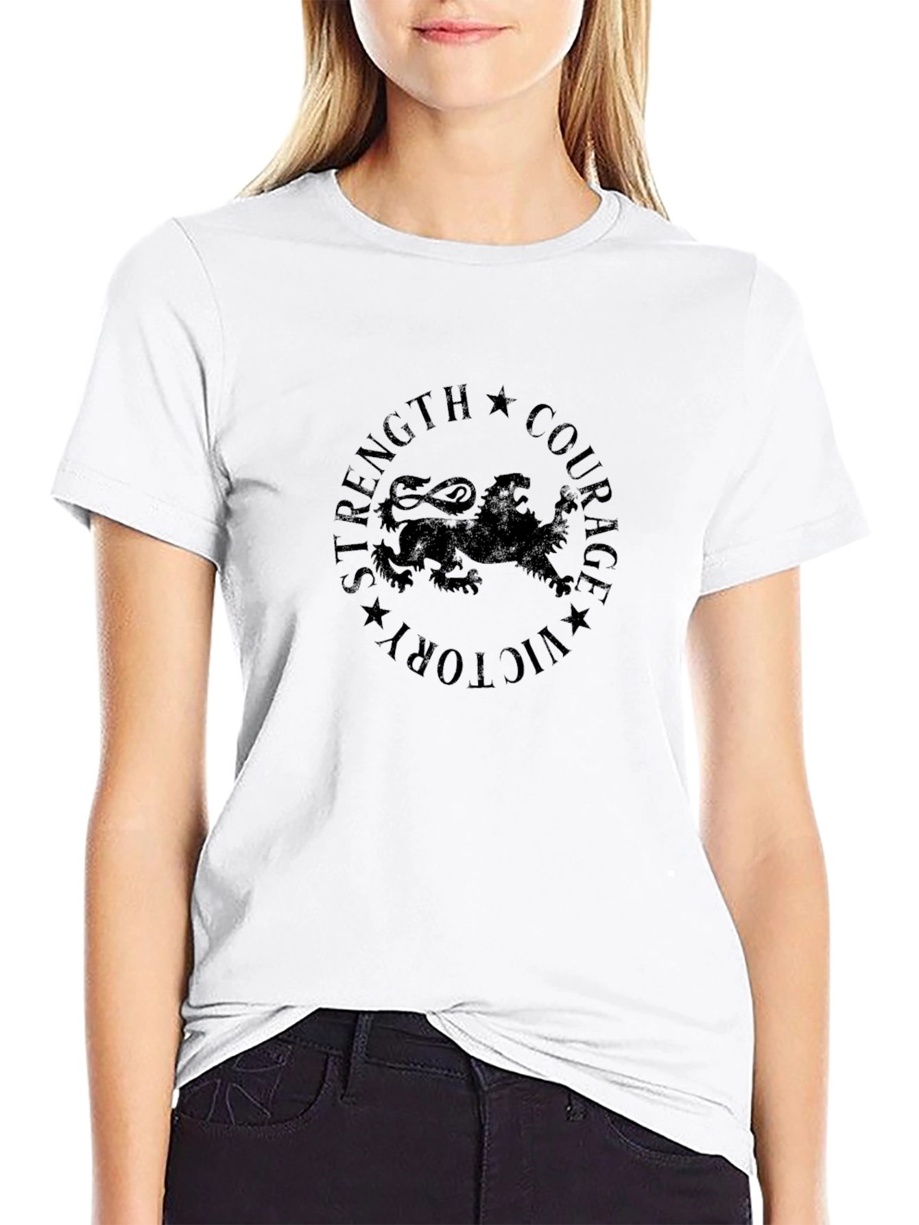 Black Graphic Tee: Strength Courage Victory