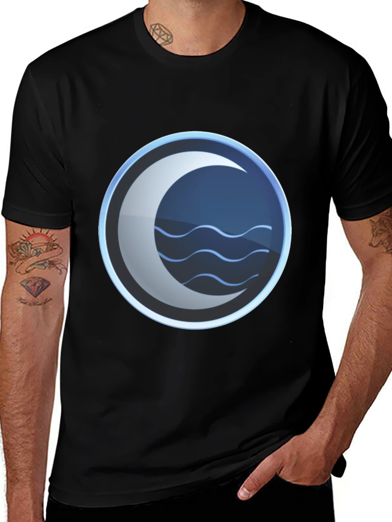 Mystic Crescent Wave Graphic Tee - Black Cotton Blend