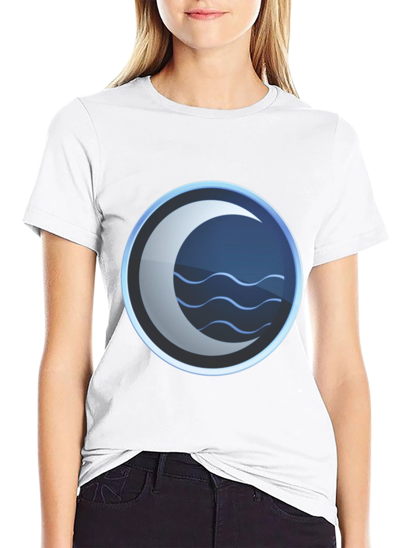Mystic Crescent Wave Graphic Tee - Black Cotton Blend