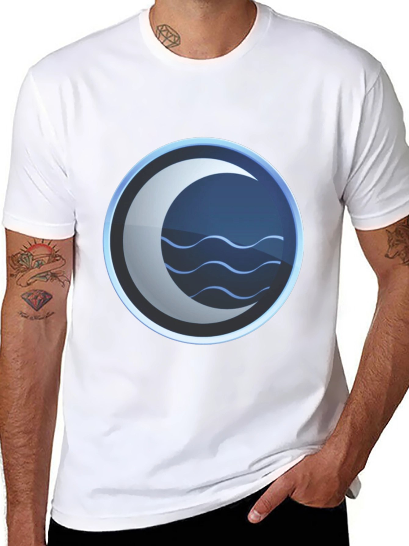 Mystic Crescent Wave Graphic Tee - Black Cotton Blend