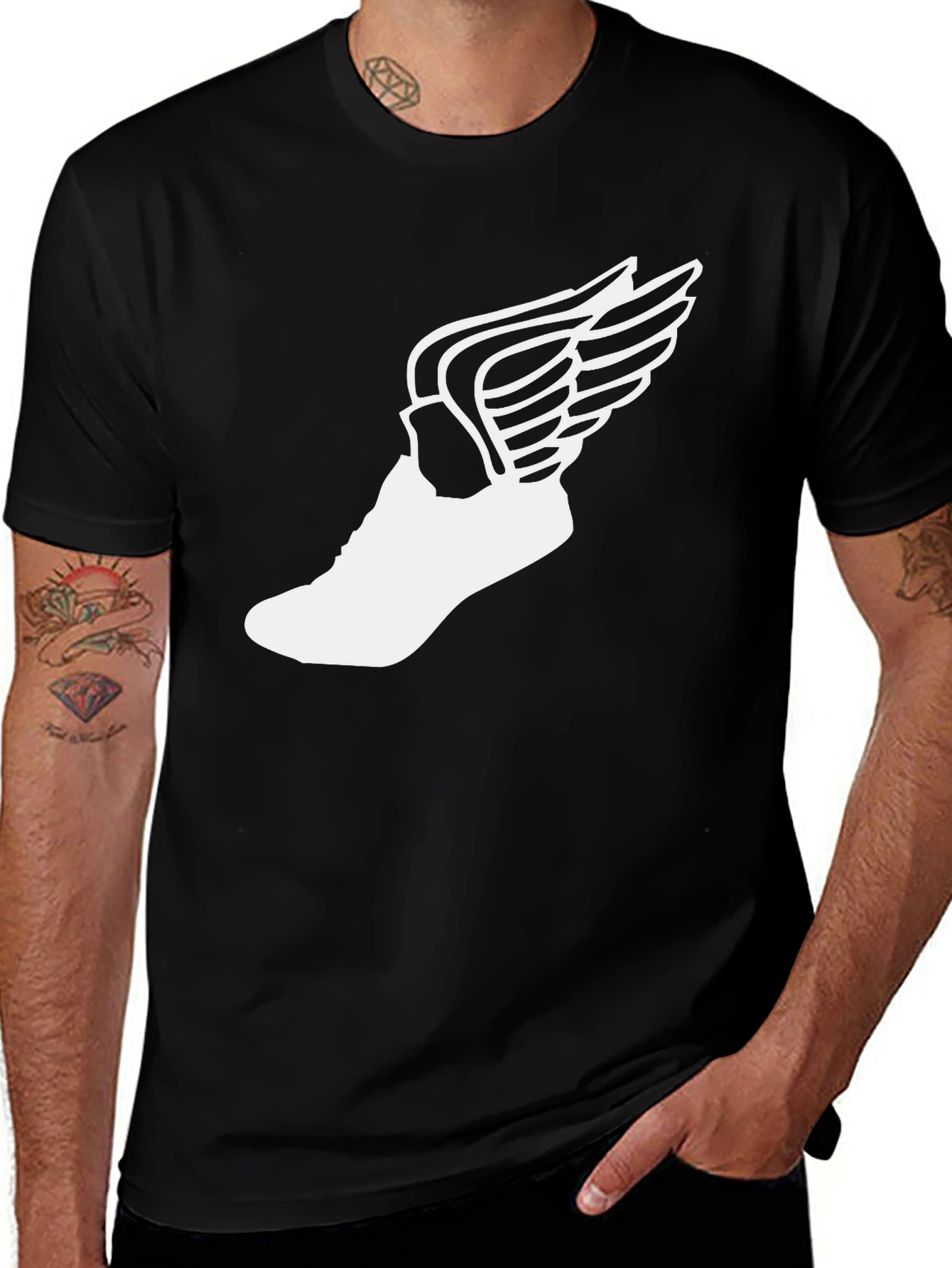 Winged Shoe Graphic T-Shirt - Black Casual Tee
