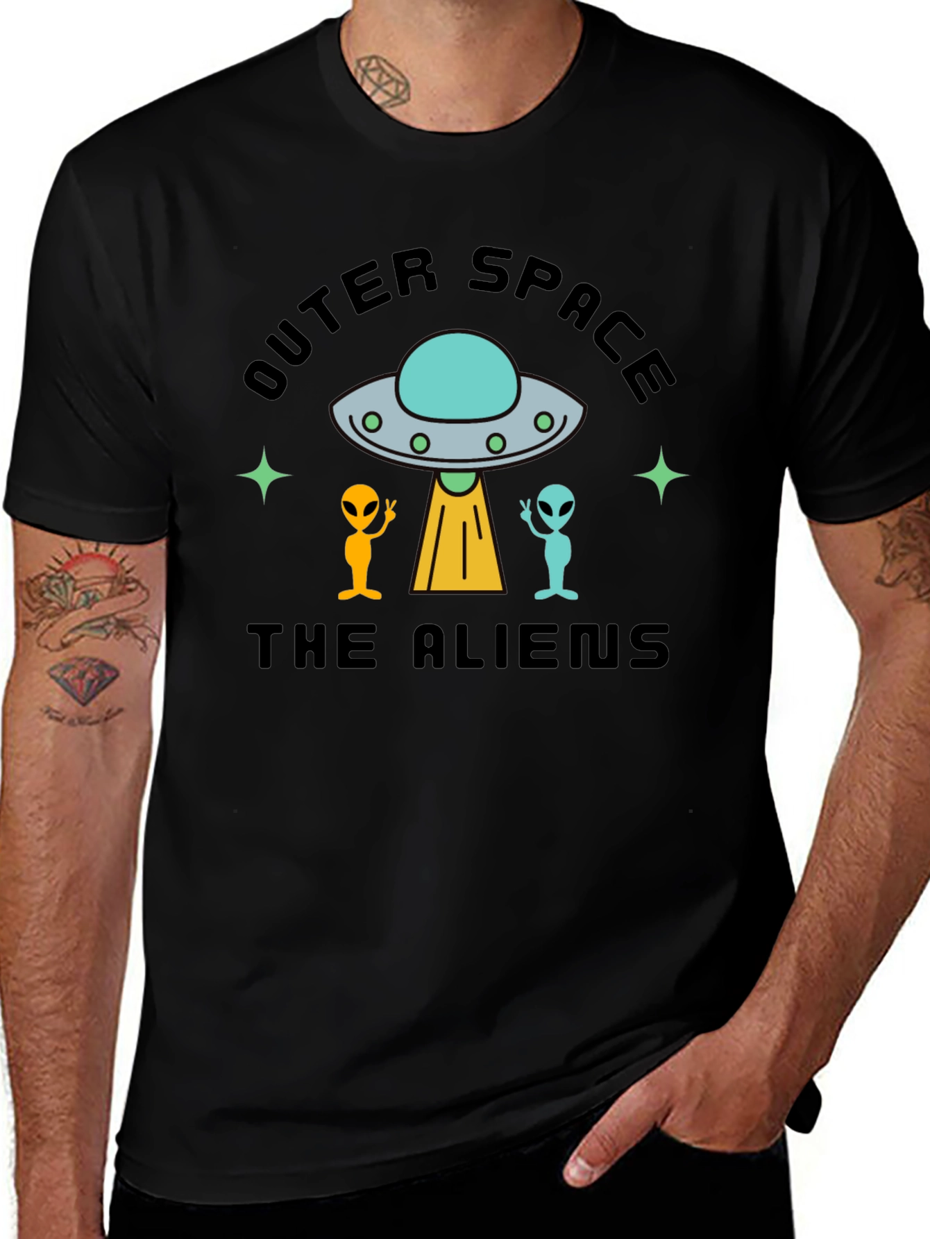 Outer Space Aliens Black T-Shirt