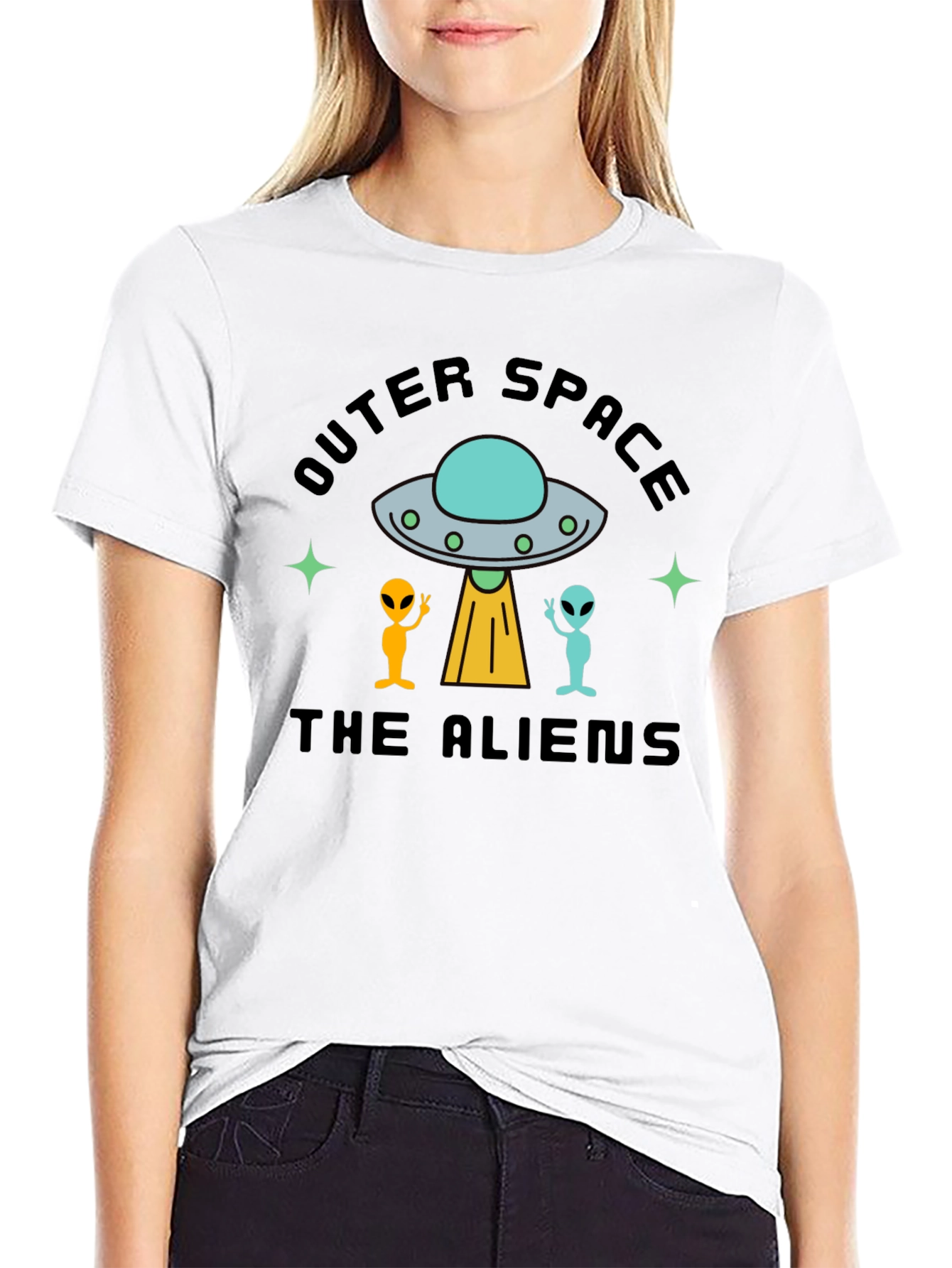Outer Space Aliens Black T-Shirt