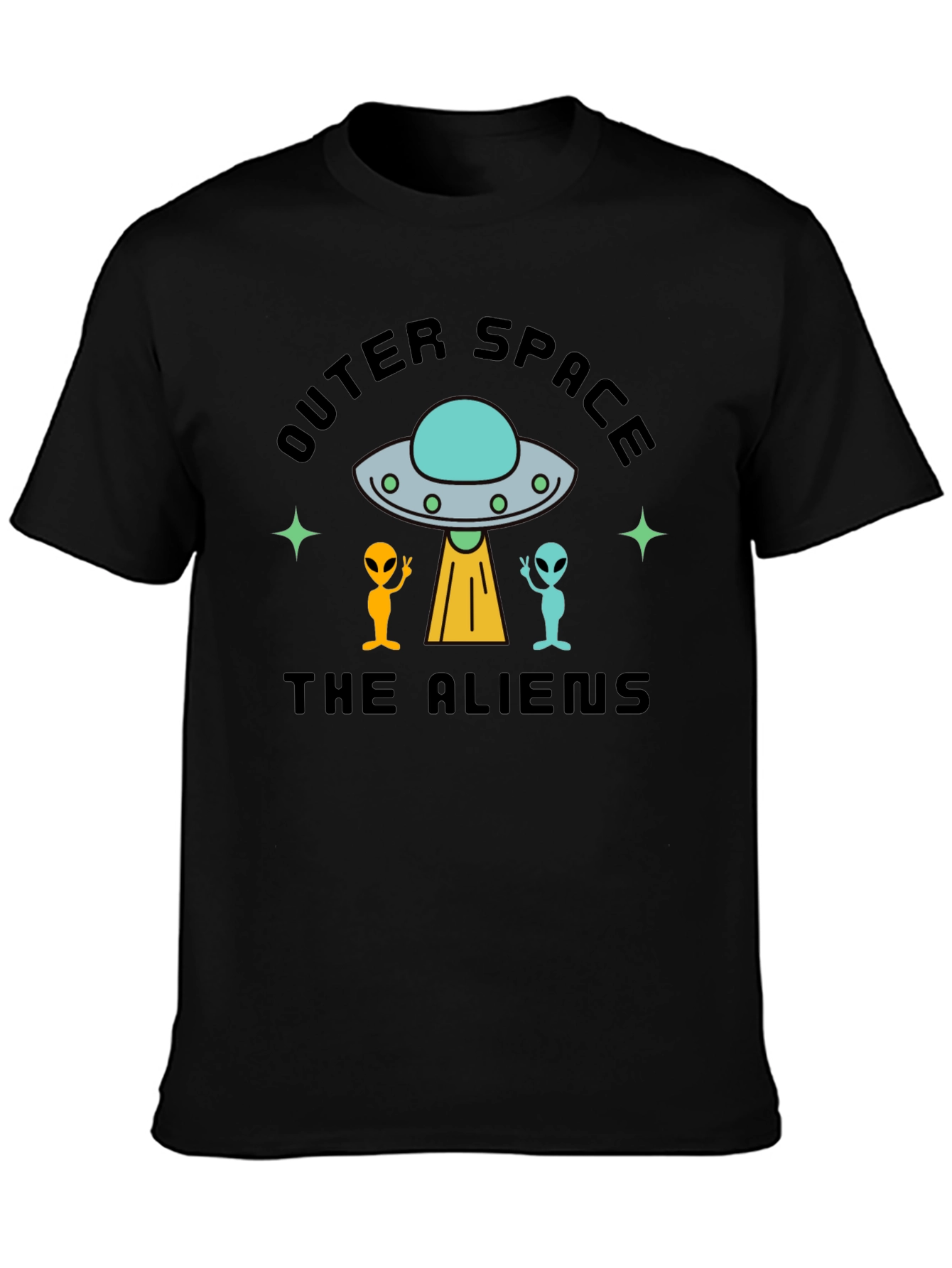 Outer Space Aliens Black T-Shirt