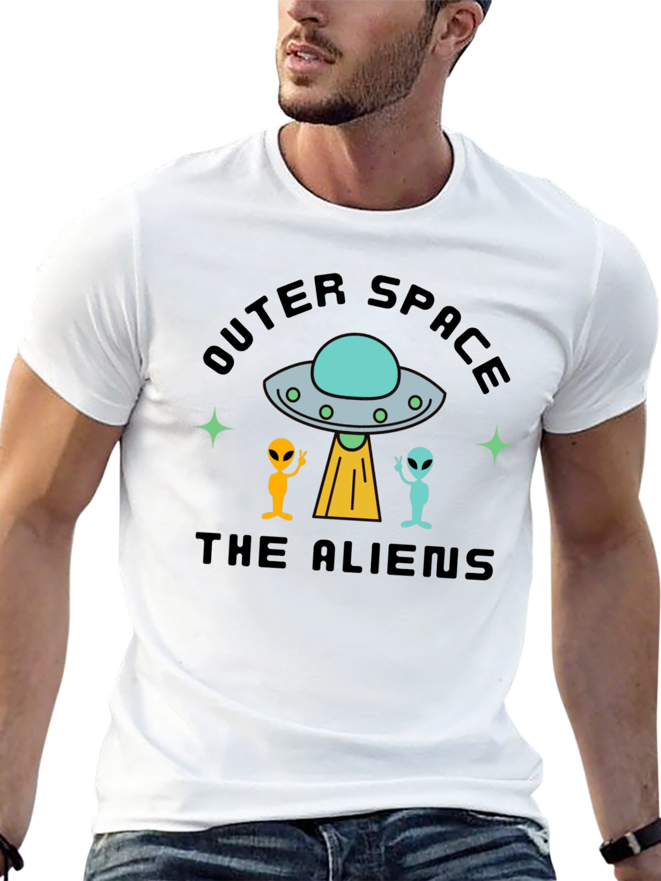 Outer Space Aliens Black T-Shirt