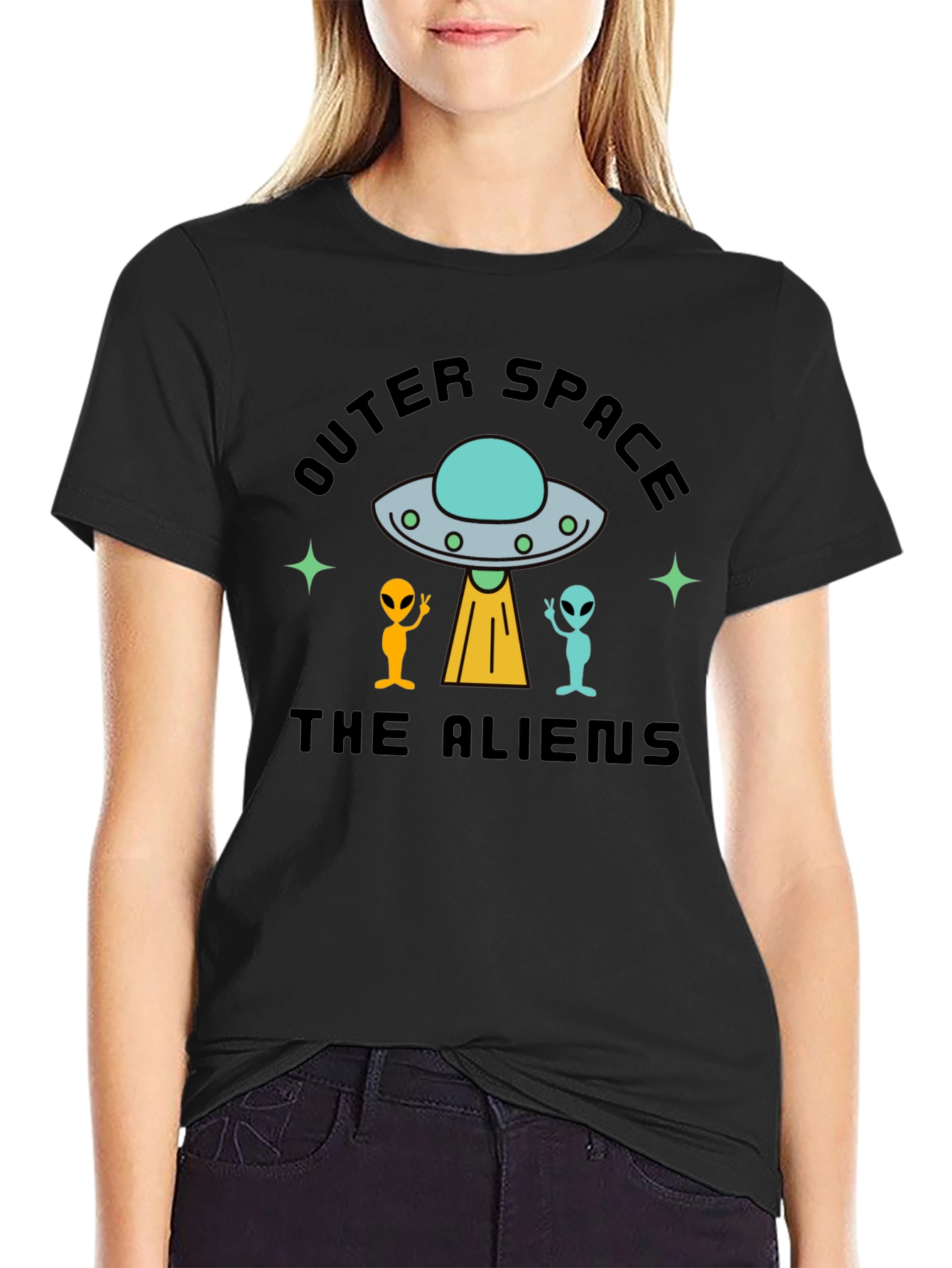 Outer Space Aliens Black T-Shirt
