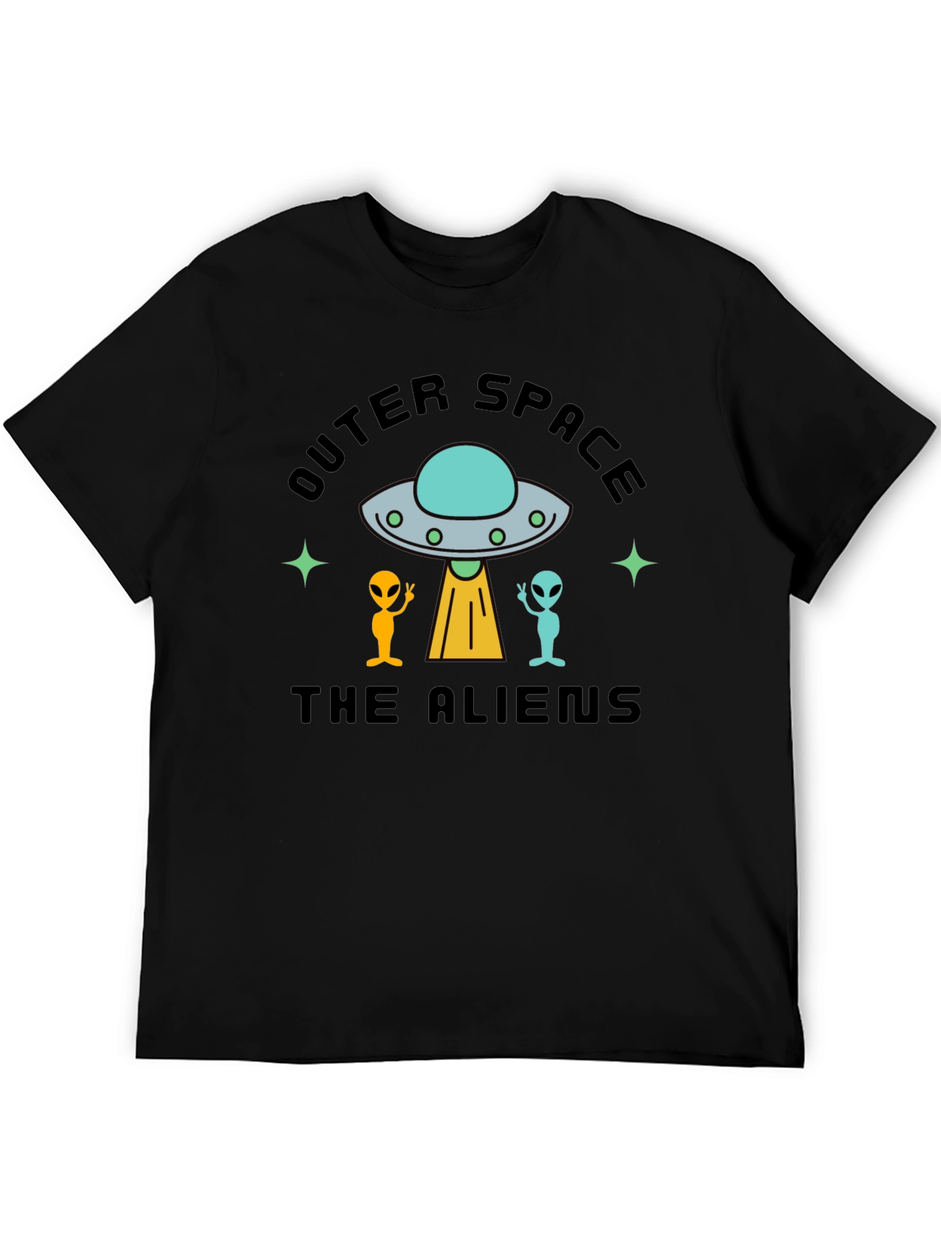 Outer Space Aliens Black T-Shirt
