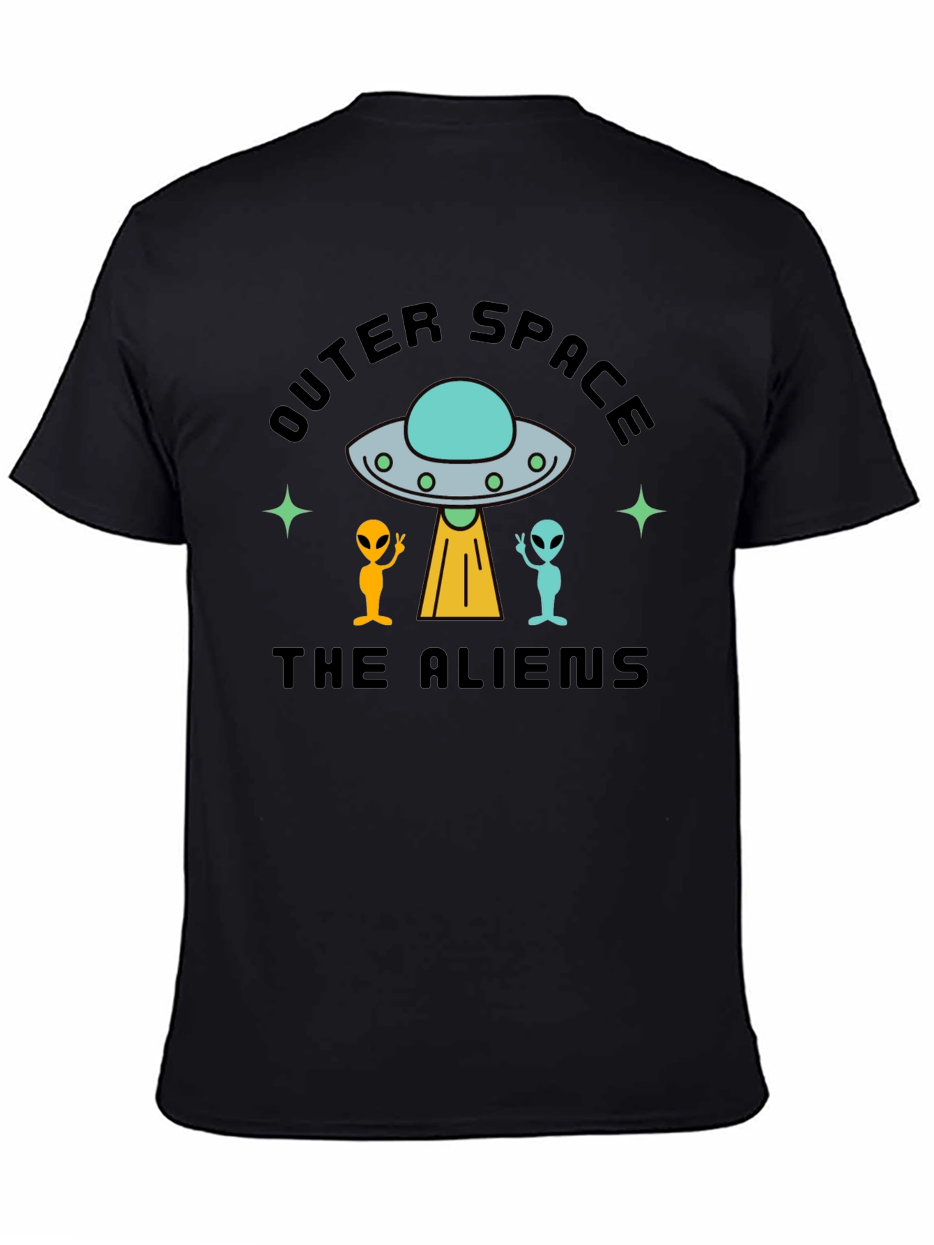 Outer Space Aliens Black T-Shirt
