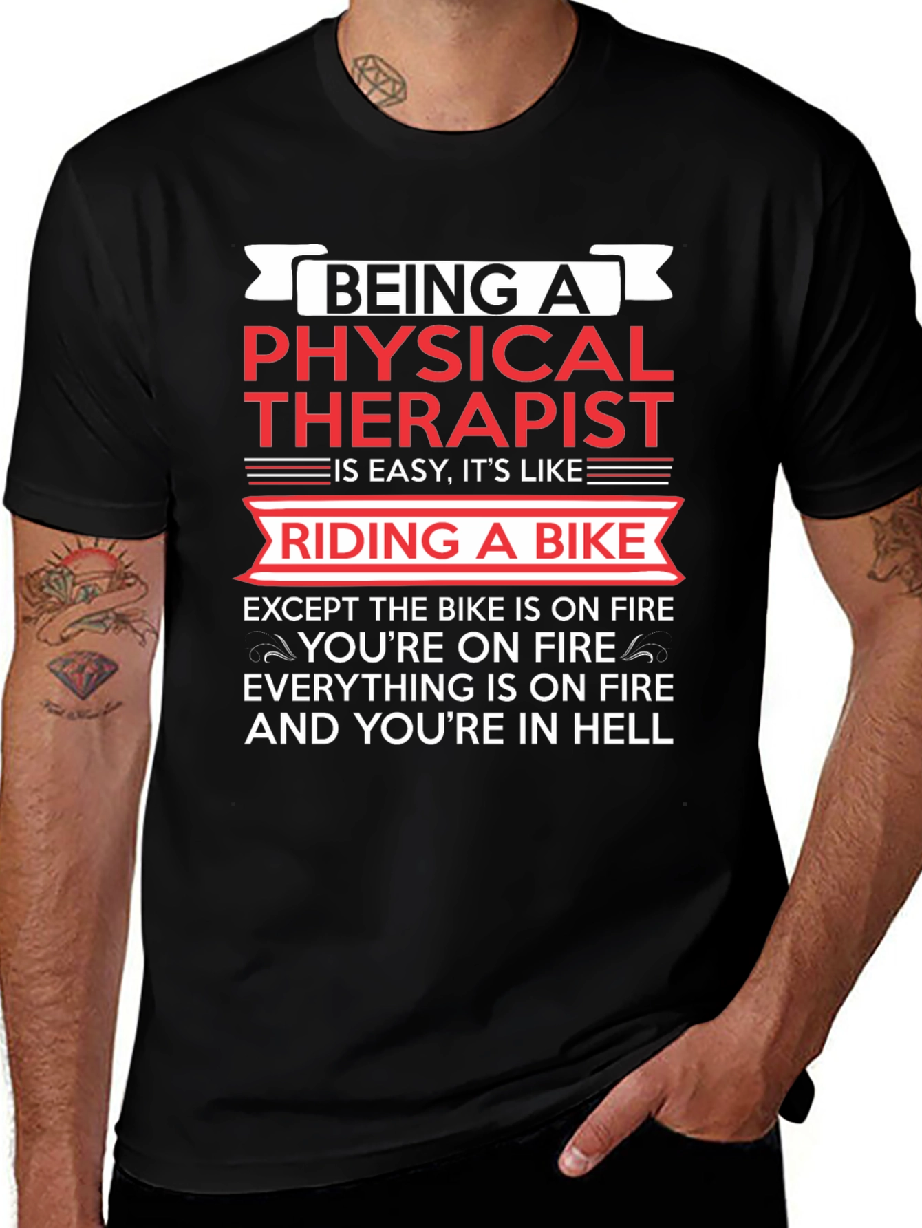 Physical Therapist Funny T-Shirt Bike On Fire Graphic Tee