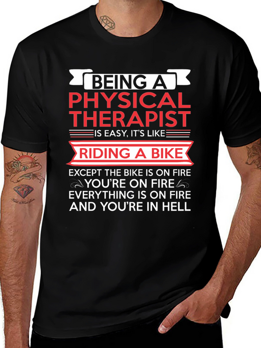 Physical Therapist Funny T-Shirt Bike On Fire Graphic Tee