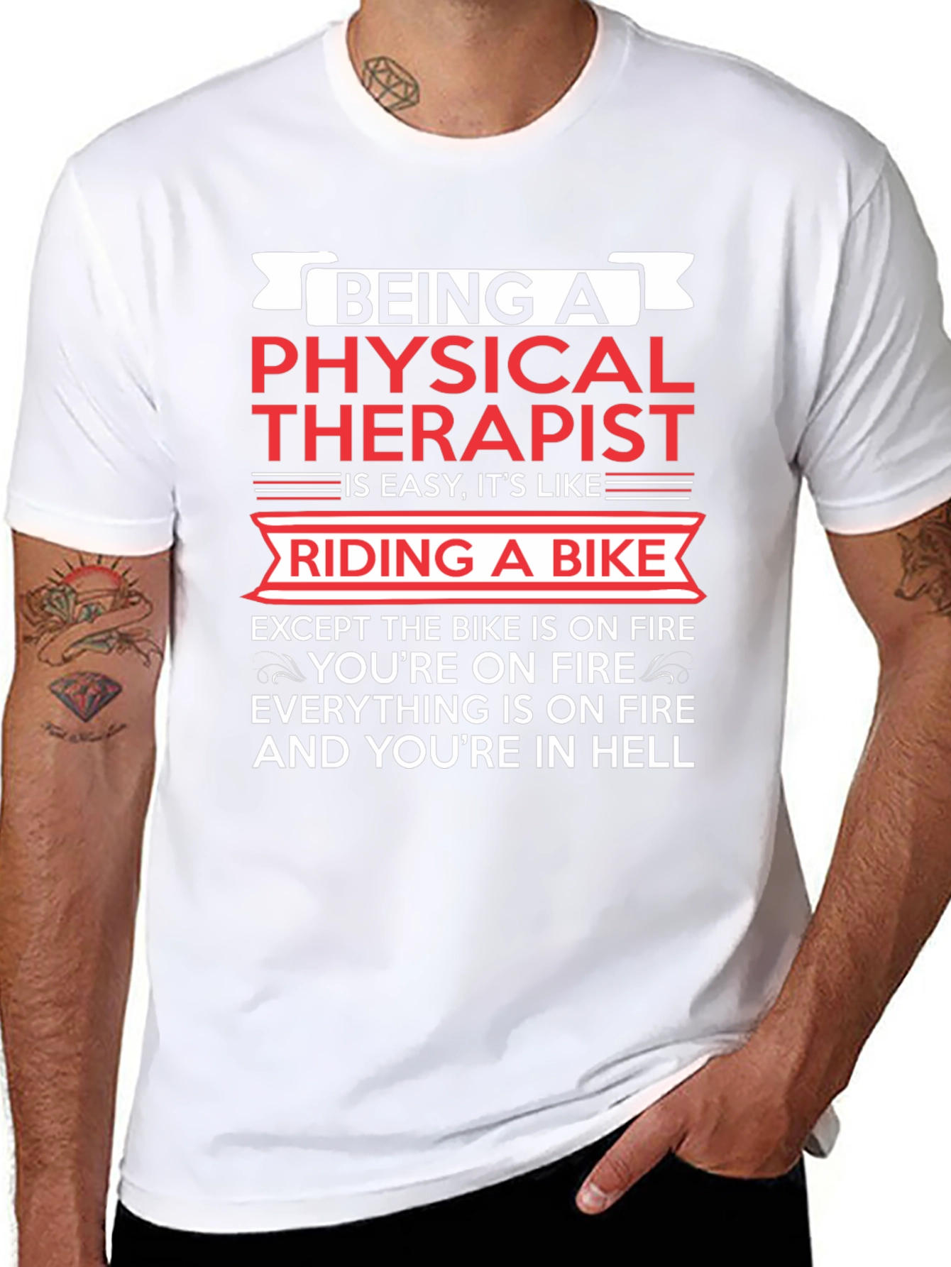 Physical Therapist Funny T-Shirt Bike On Fire Graphic Tee