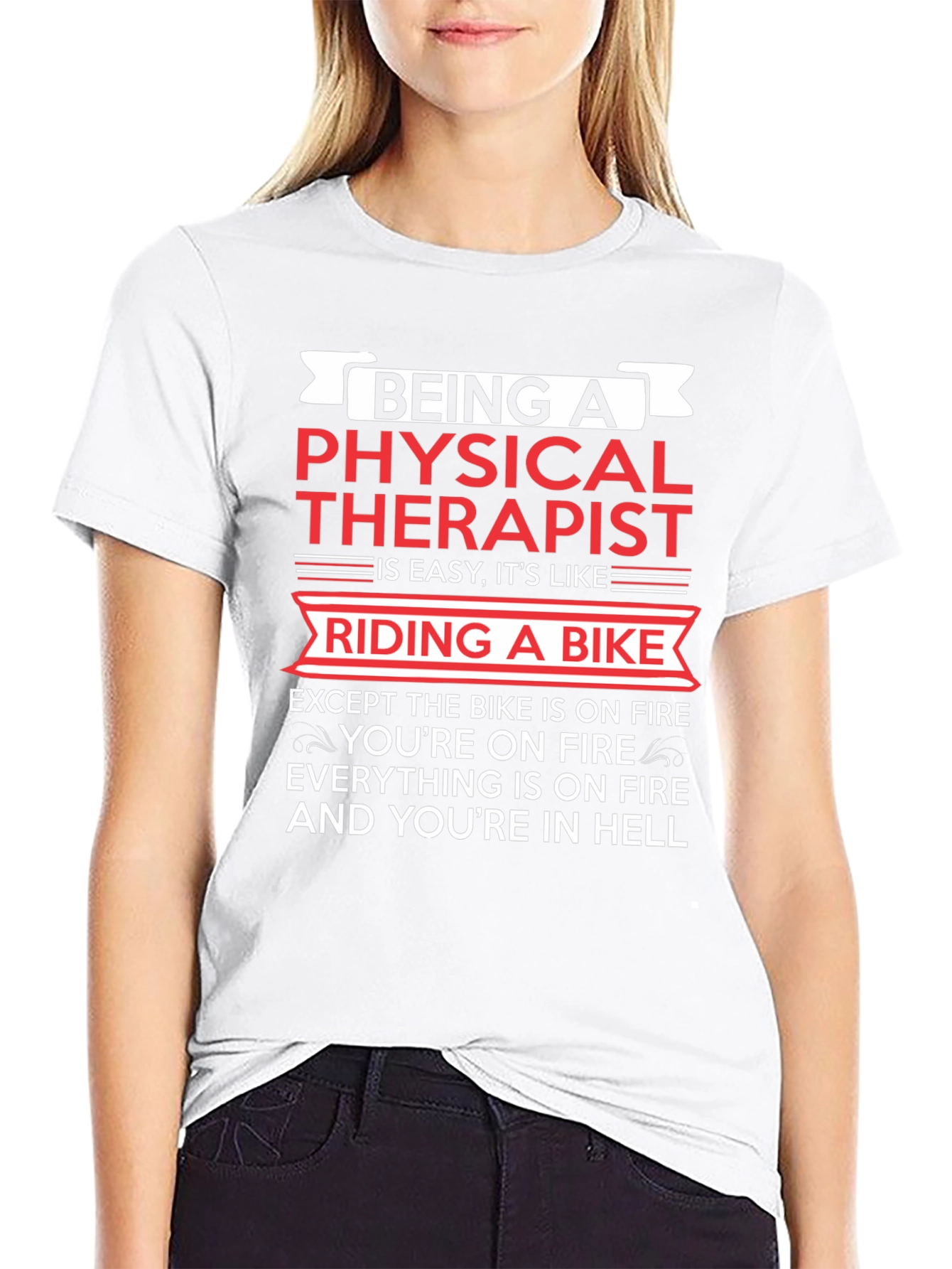 Physical Therapist Funny T-Shirt Bike On Fire Graphic Tee