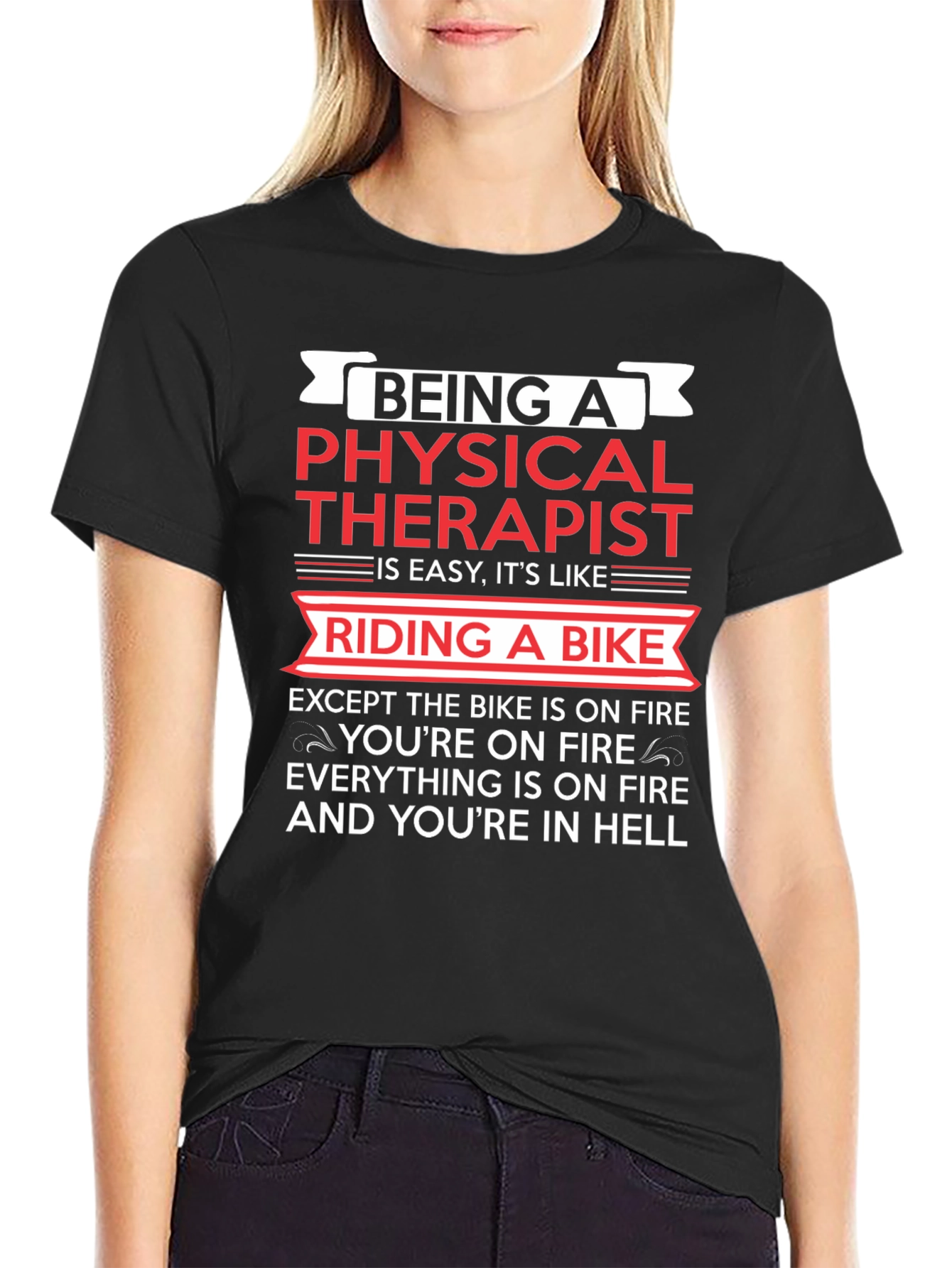 Physical Therapist Funny T-Shirt Bike On Fire Graphic Tee