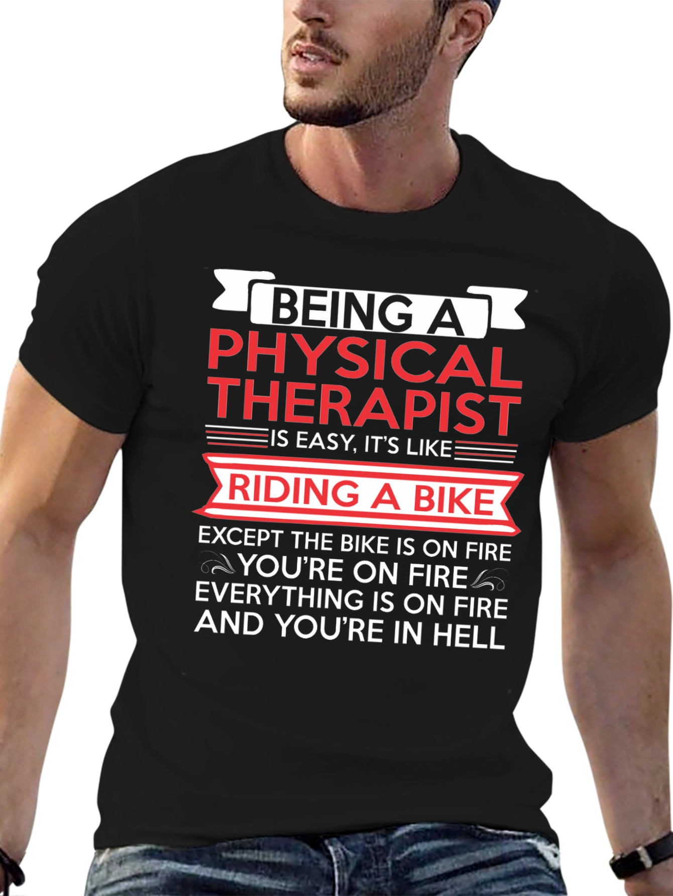 Physical Therapist Funny T-Shirt Bike On Fire Graphic Tee