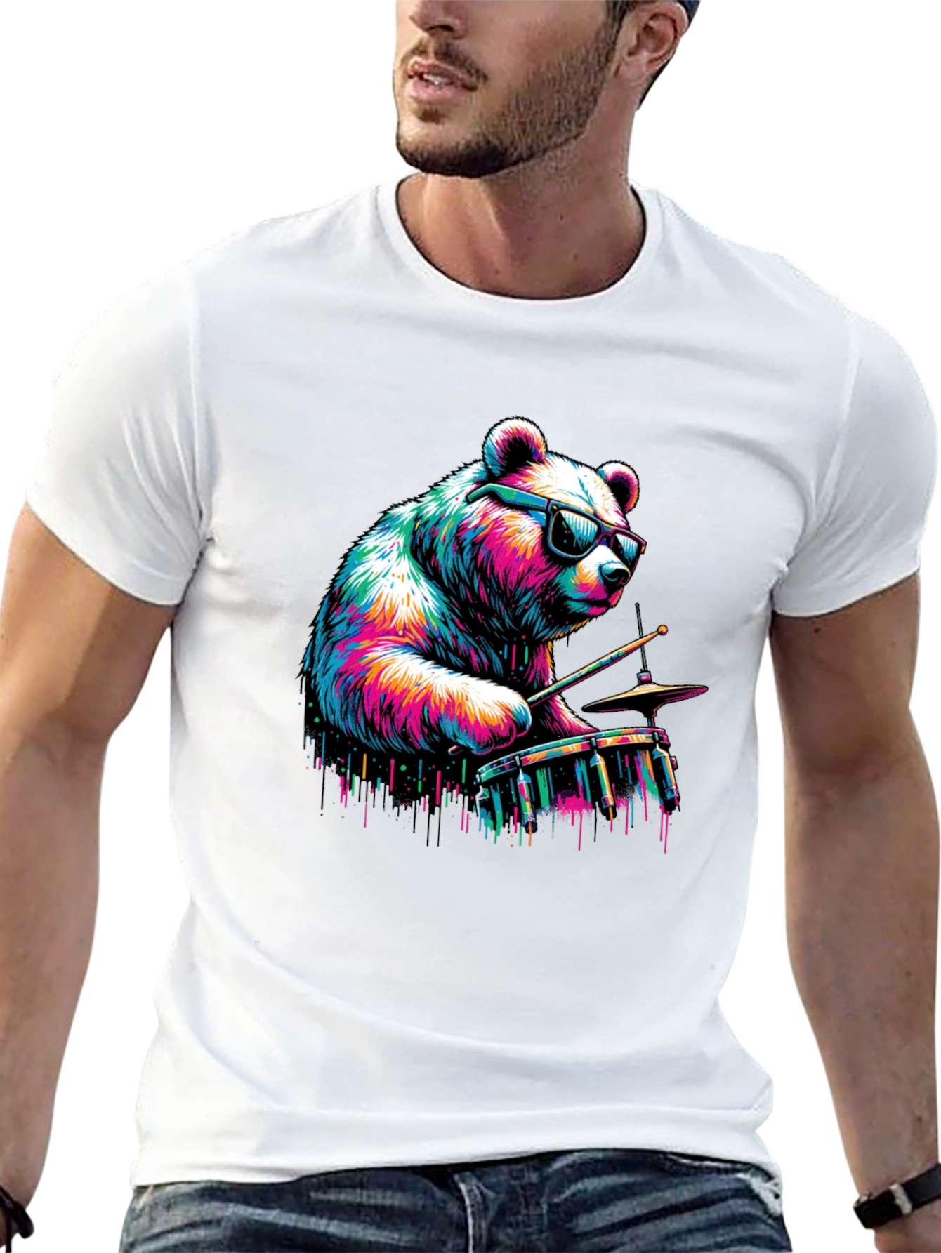 Bear Drummer Graphic Tee - Cool & Unique Design