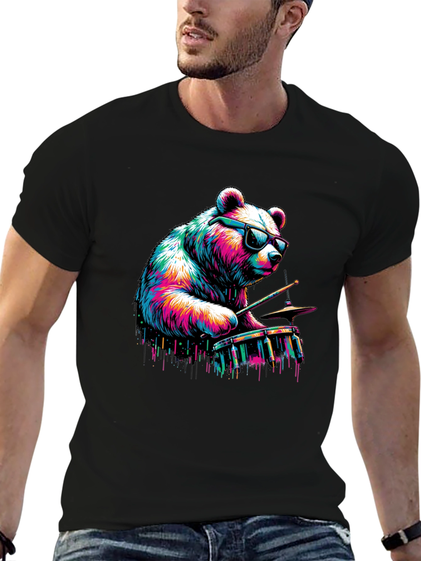 Bear Drummer Graphic Tee - Cool & Unique Design