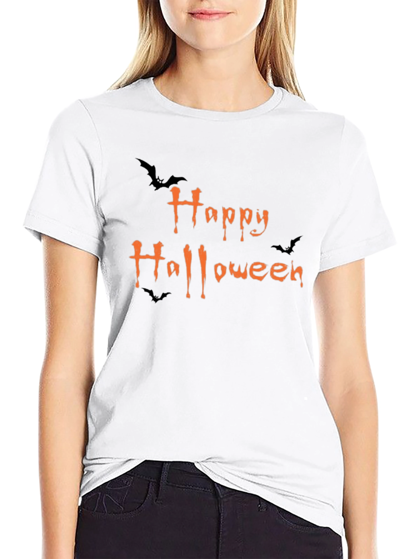 Happy Halloween Graphic Print Black T-Shirt