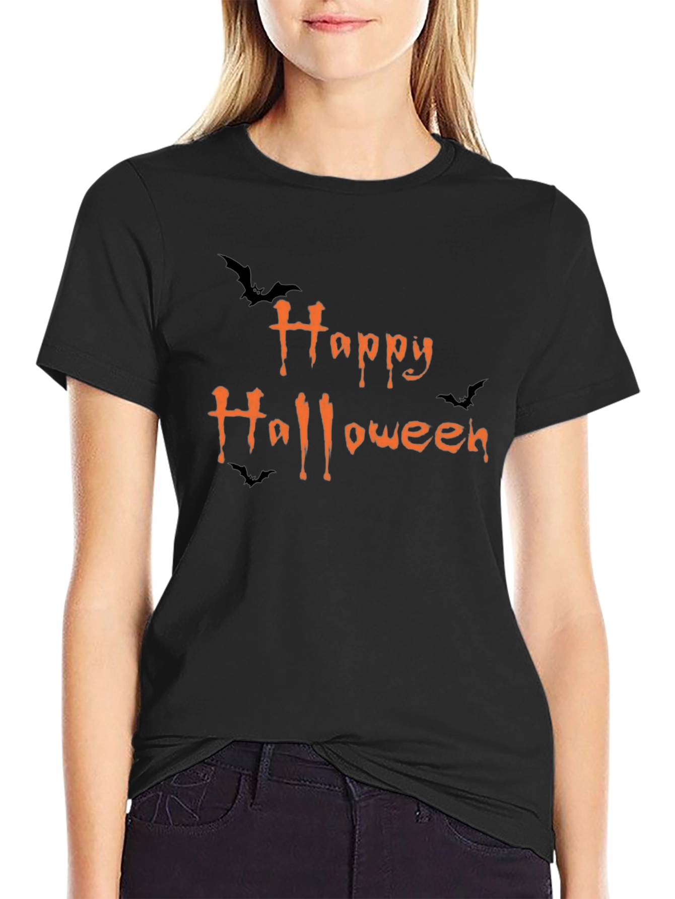 Happy Halloween Graphic Print Black T-Shirt